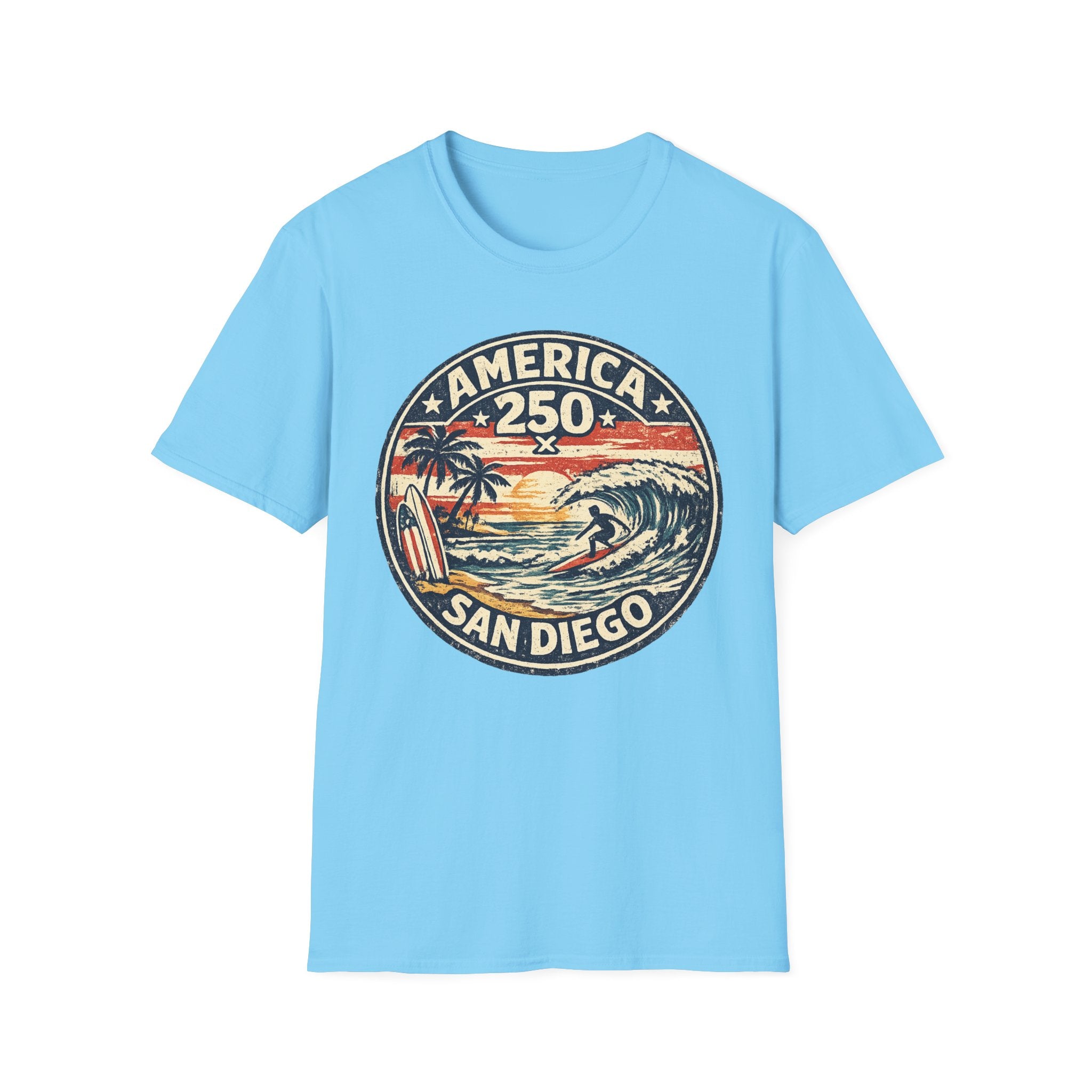 America 250 San Diego California Vintage Surf Emblem Tee