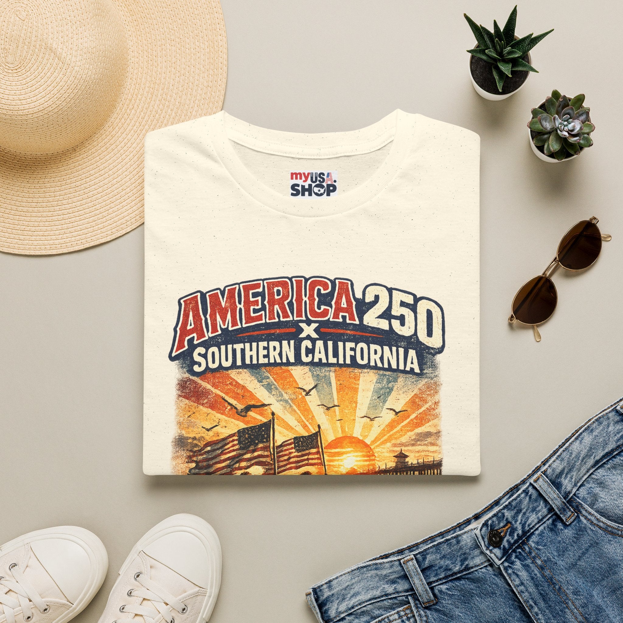 America 250 Southern California Huntington Beach Vintage Tee