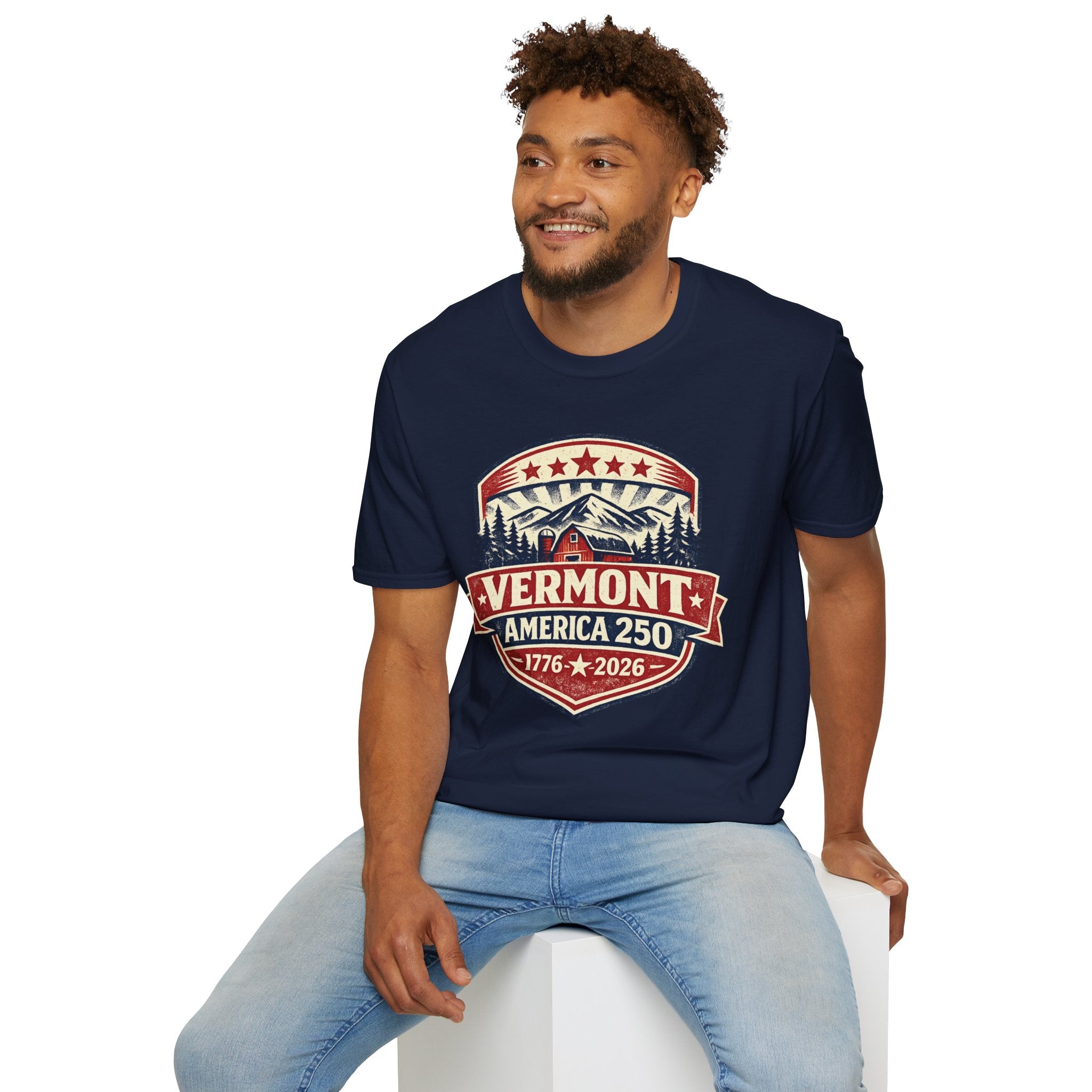 Vermont America 250 T-Shirt — Retro Mountain Cabin Design