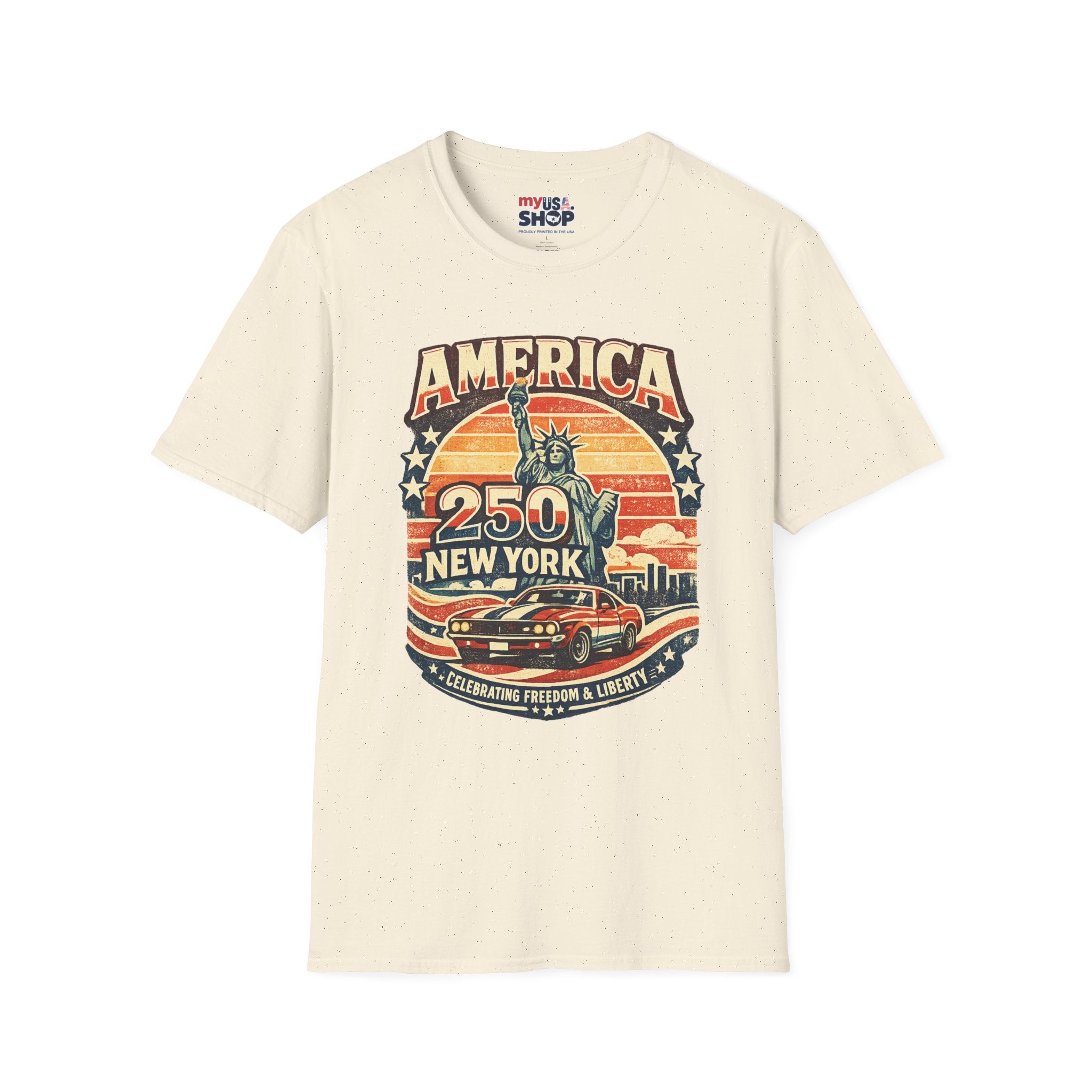 America 250 New York T-Shirt — Retro Statue of Liberty Graphic