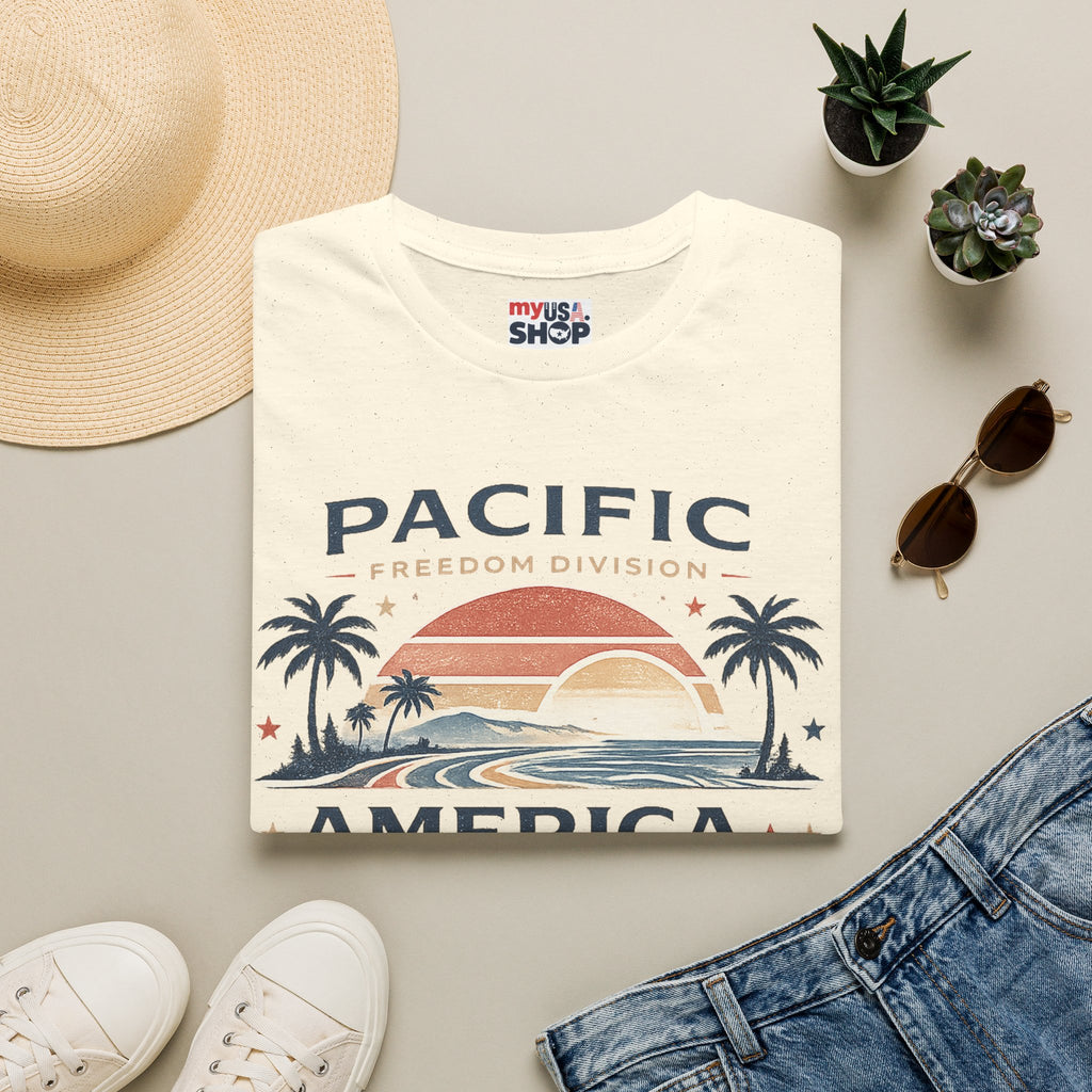 America 250 Pacific Sunset T-Shirt — Vintage Coastal Palm Beach Graphic