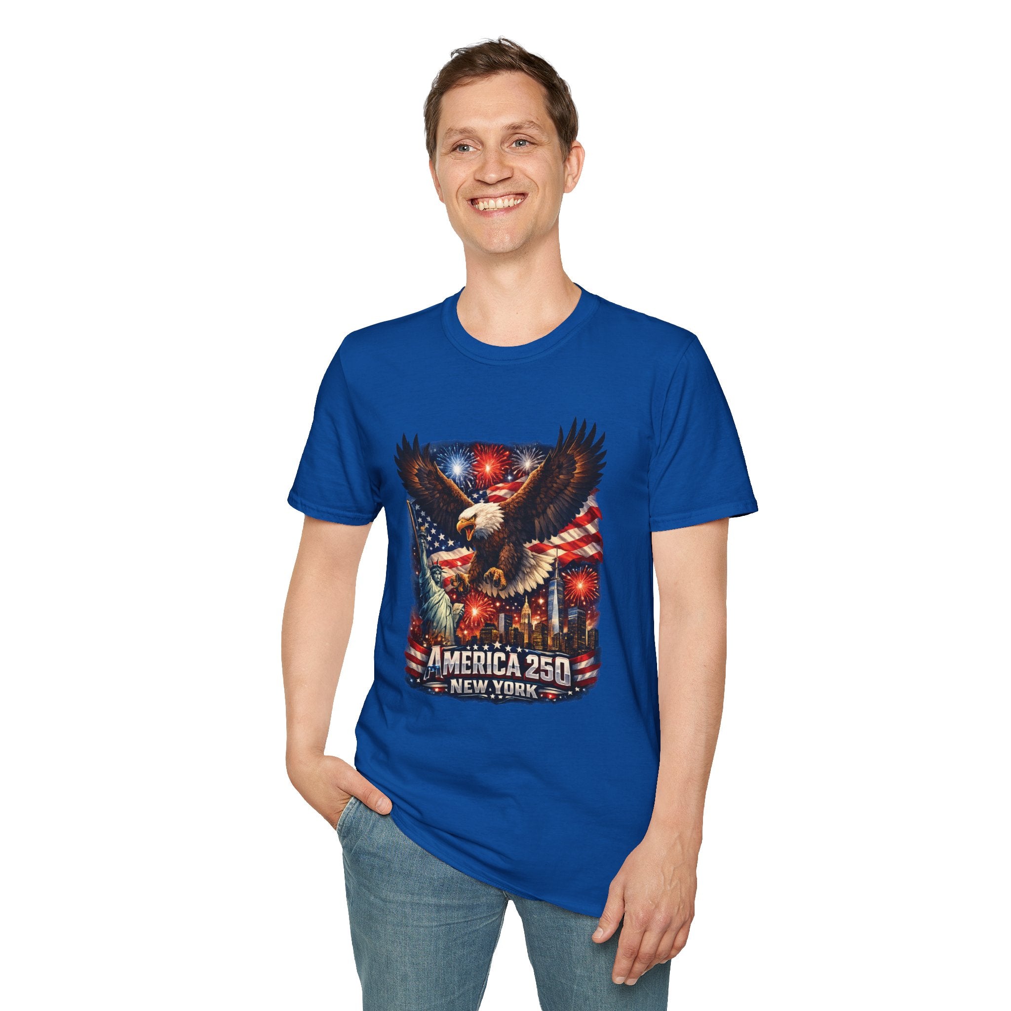 America 250 Patriotic Eagle T-Shirt — New York Fireworks Design
