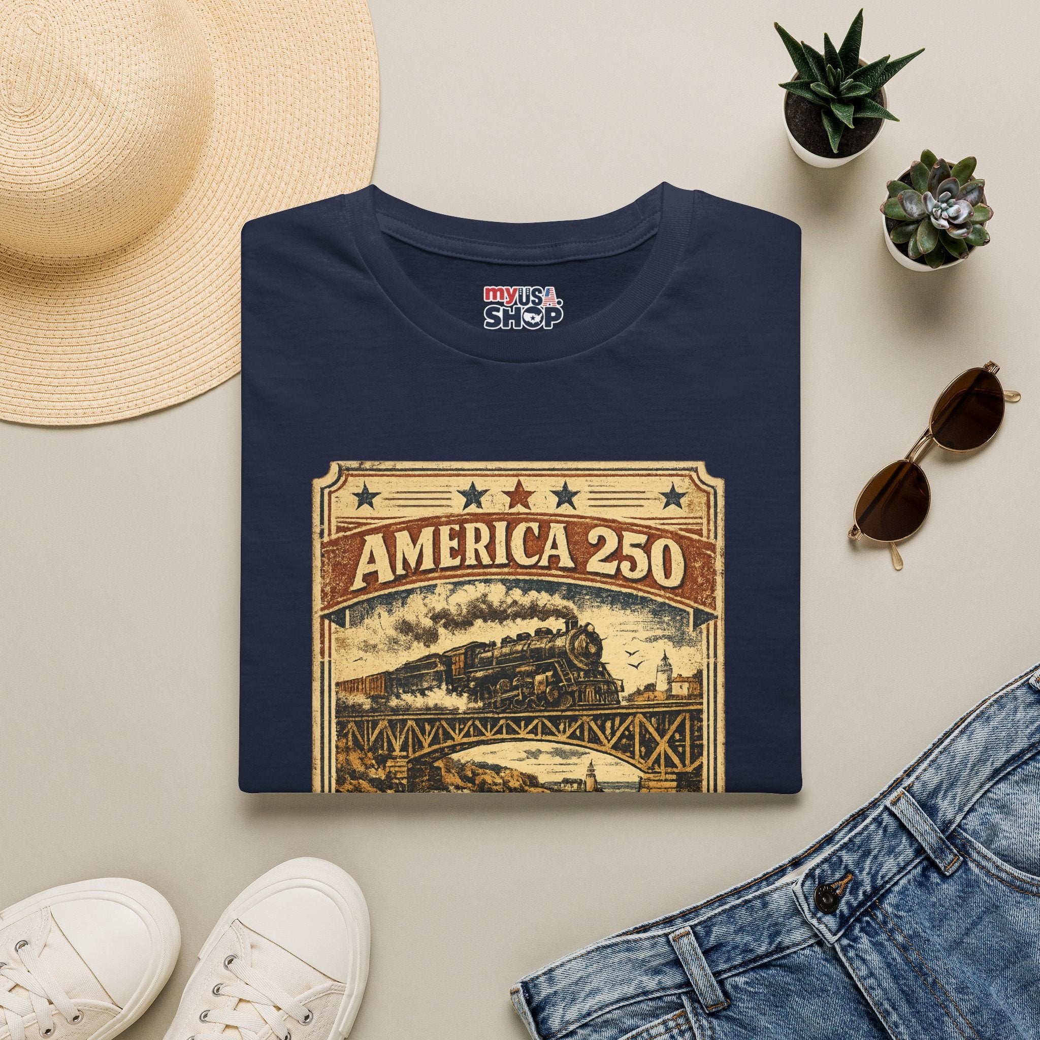 America 250 Rhode Island Train Heritage T-Shirt — Vintage Railroad Graphic Tee