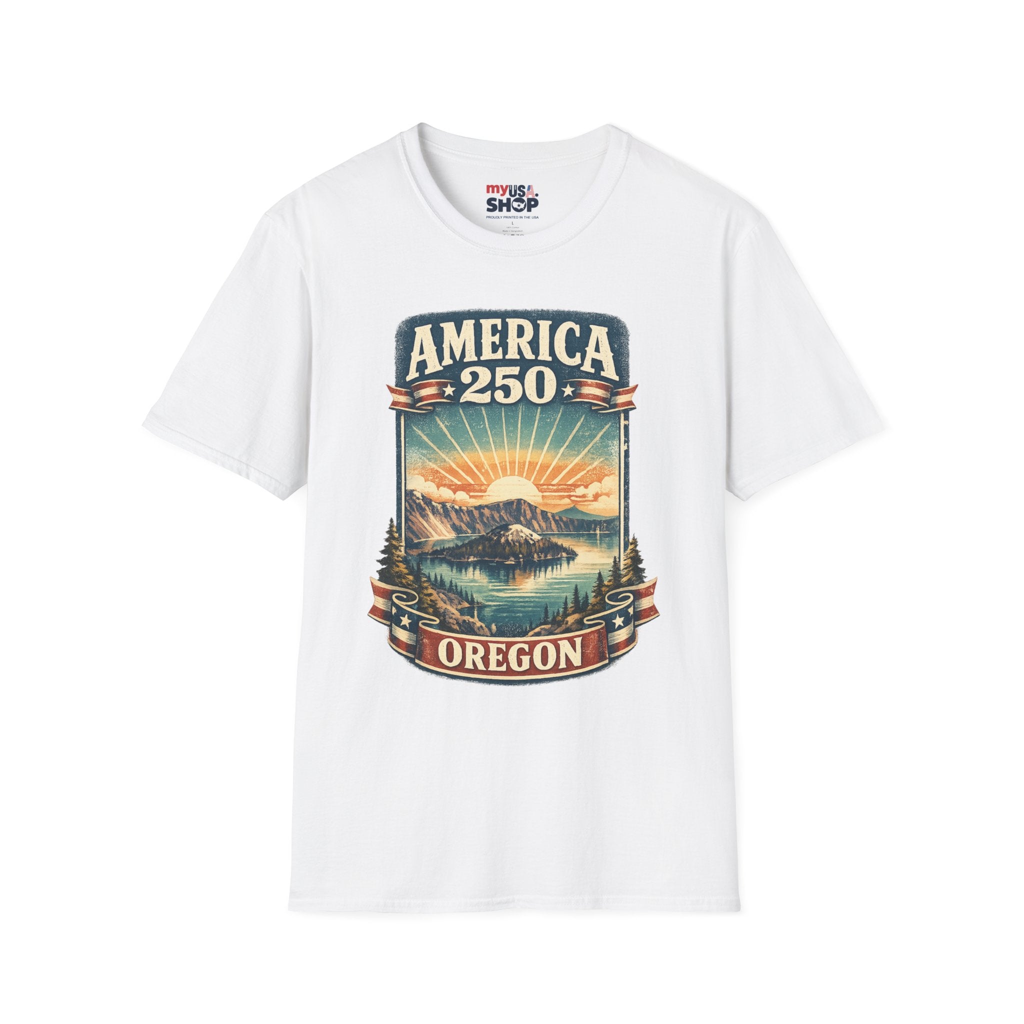 Oregon America 250 Shirt — Crater Lake Sunset Vintage Tee