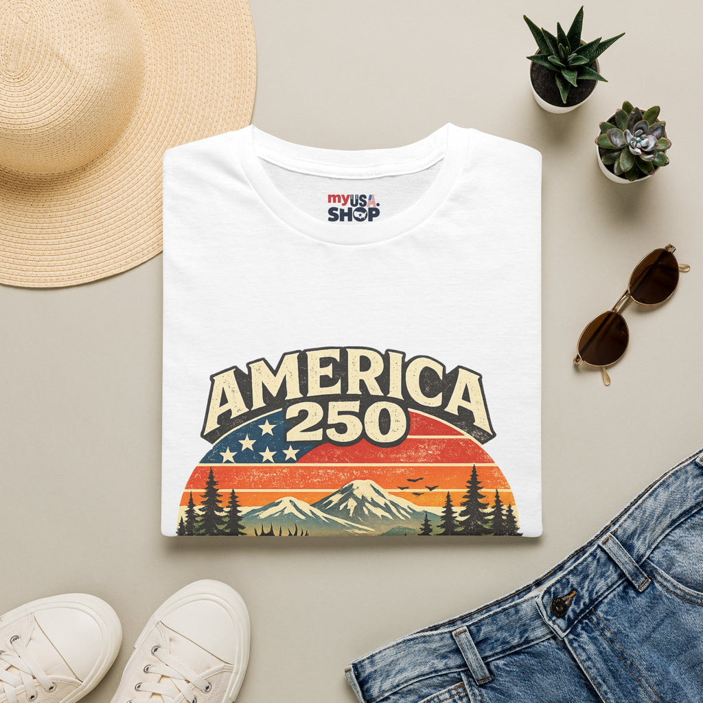 America 250 Oregon Shirt — Retro Wildlife Sunset Graphic Tee