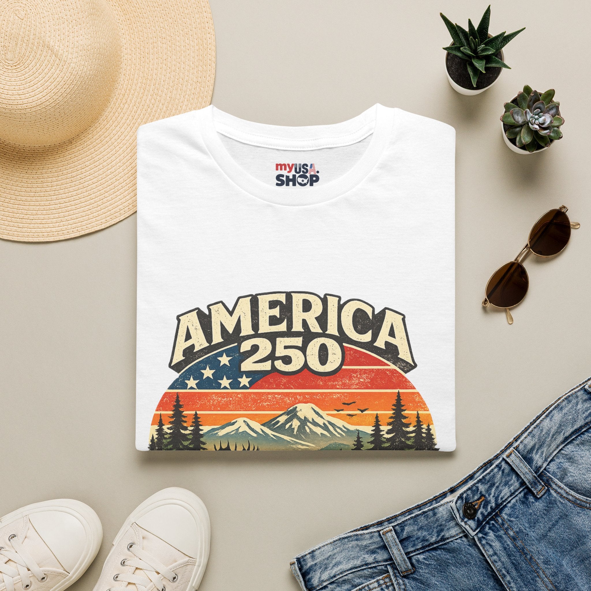 America 250 Oregon Shirt — Retro Wildlife Sunset Graphic Tee