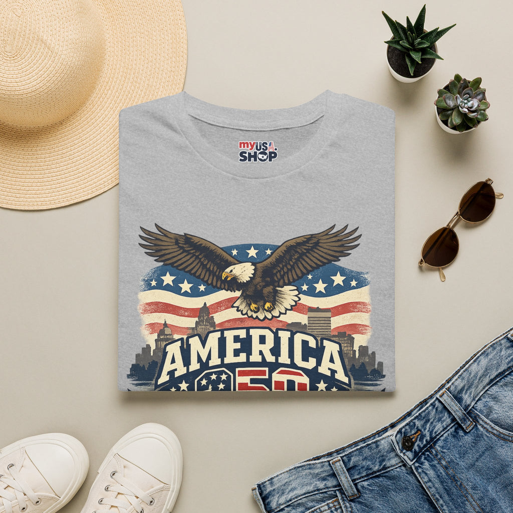 America 250 Rhode Island Eagle Shirt — Patriotic Skyline Graphic Tee
