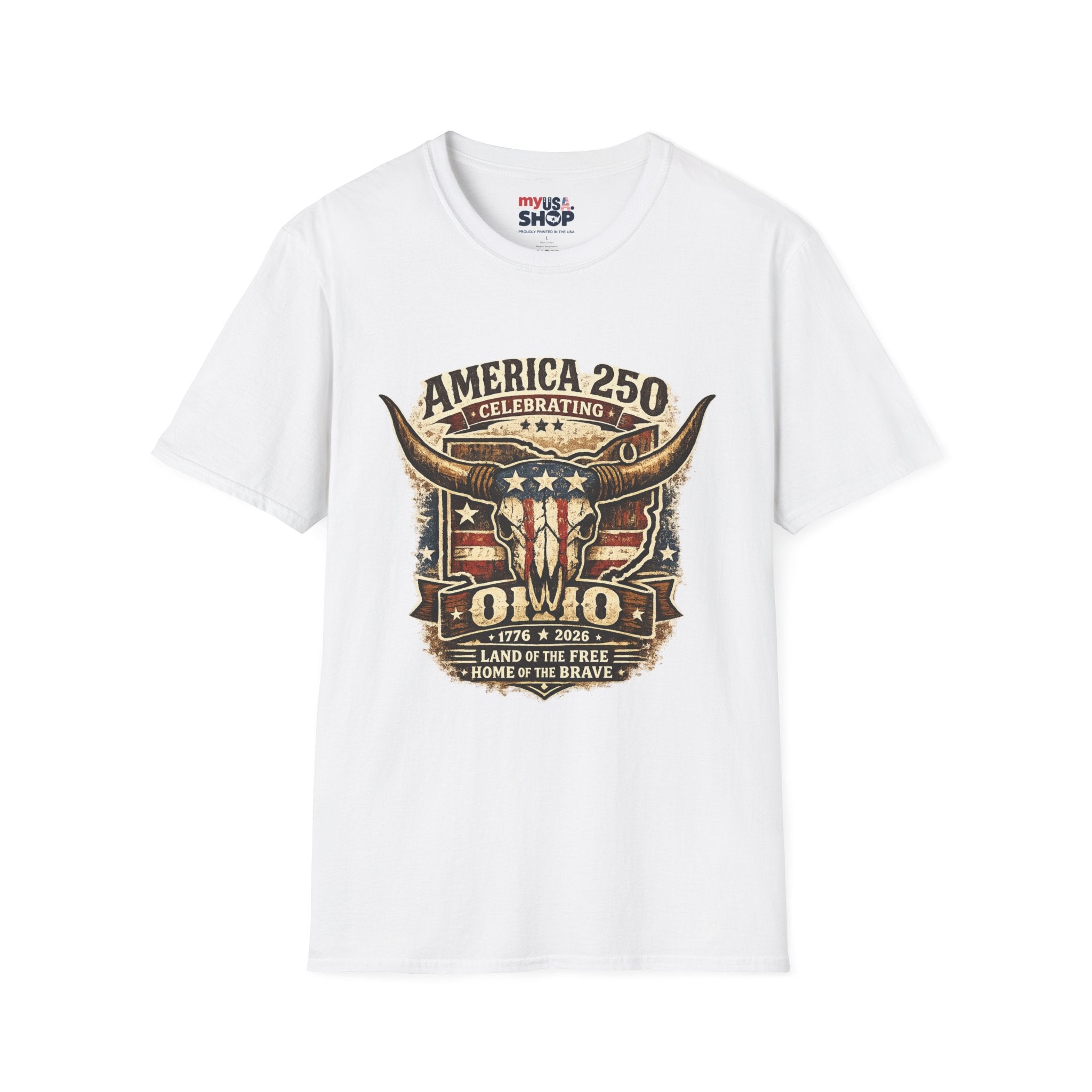America 250 – Ohio Longhorn Skull Patriotic Vintage Tee Design