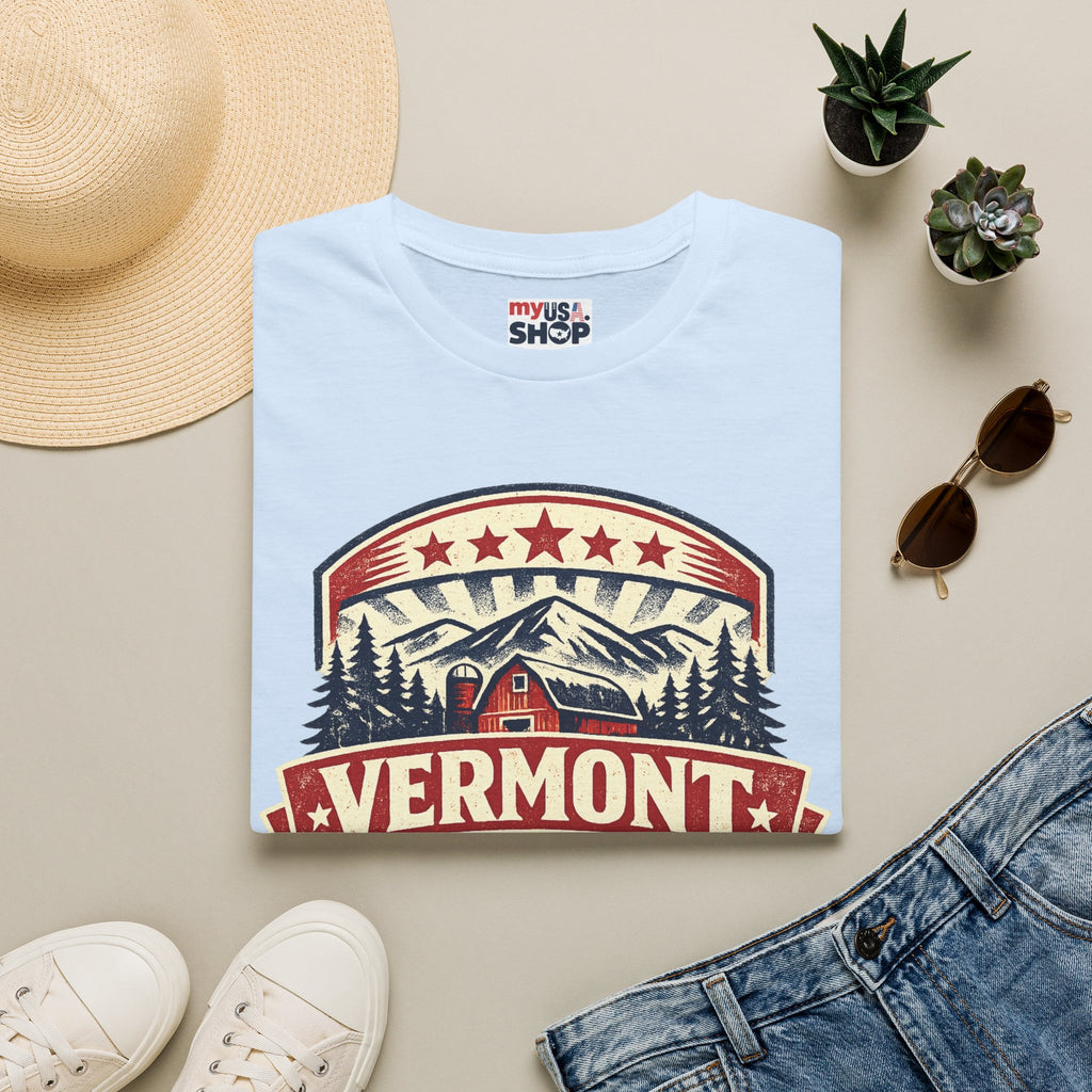 Vermont America 250 T-Shirt — Retro Mountain Cabin Design