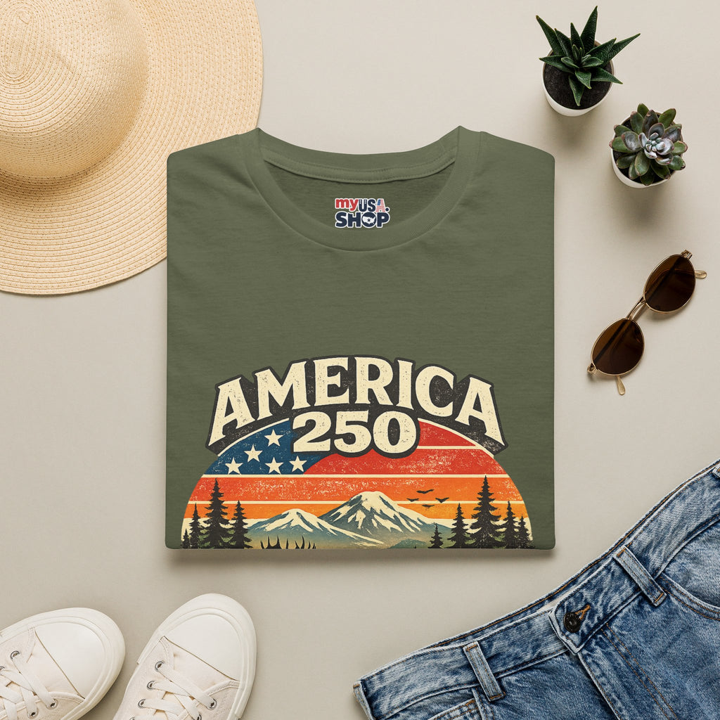 America 250 Oregon Shirt — Retro Wildlife Sunset Graphic Tee