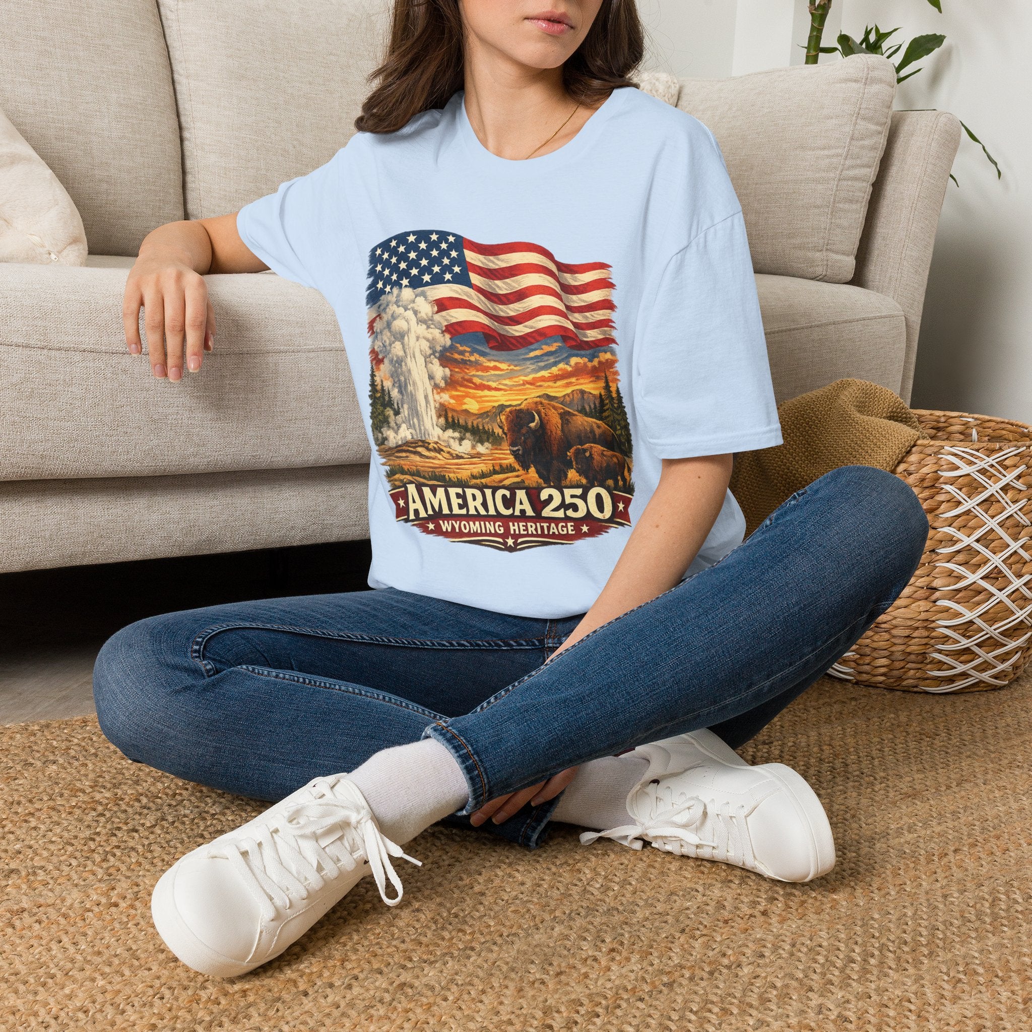 America 250 T-Shirt — Vintage Wyoming Yellowstone Design