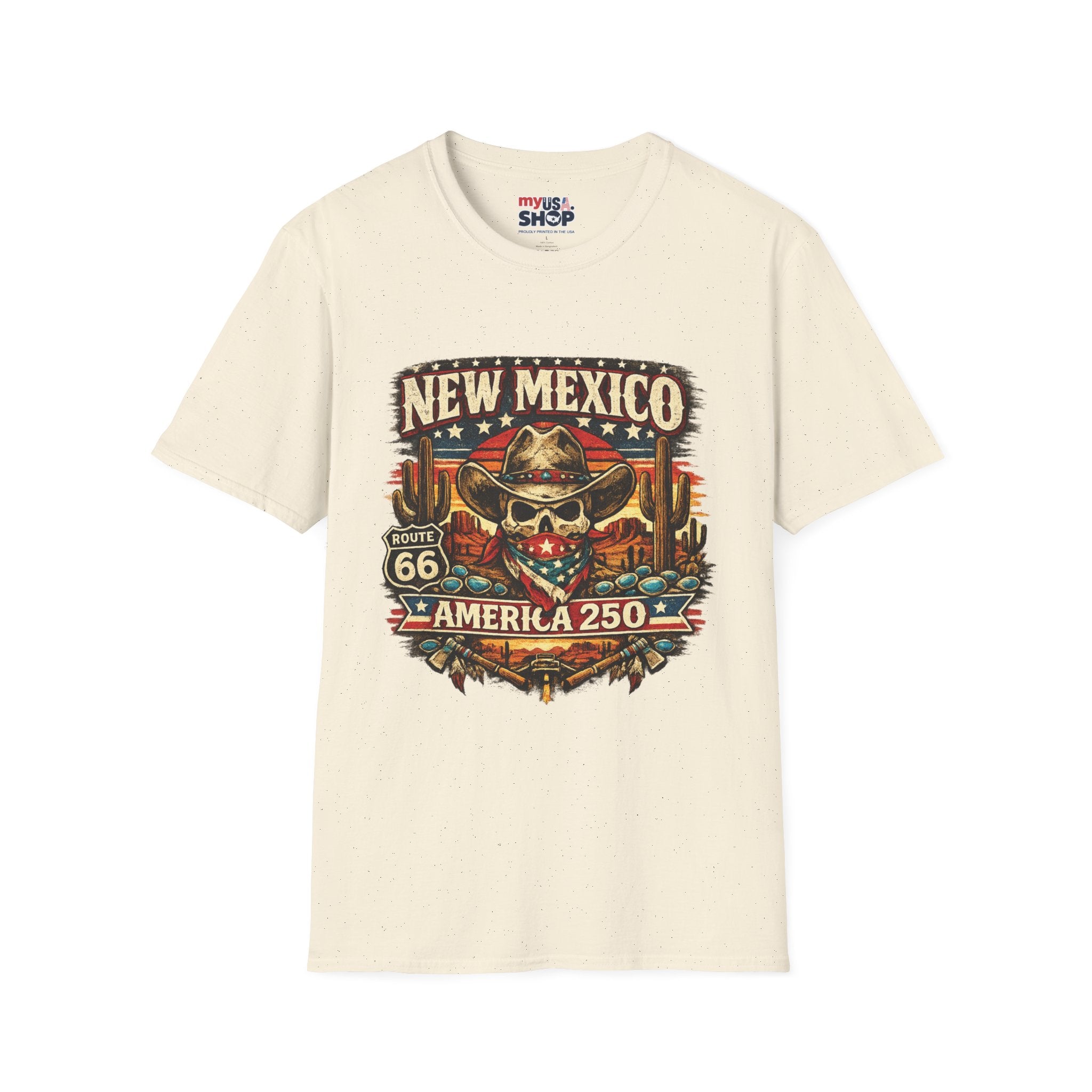 America 250 x New Mexico Skull Cowboy — Vintage Route 66 Desert