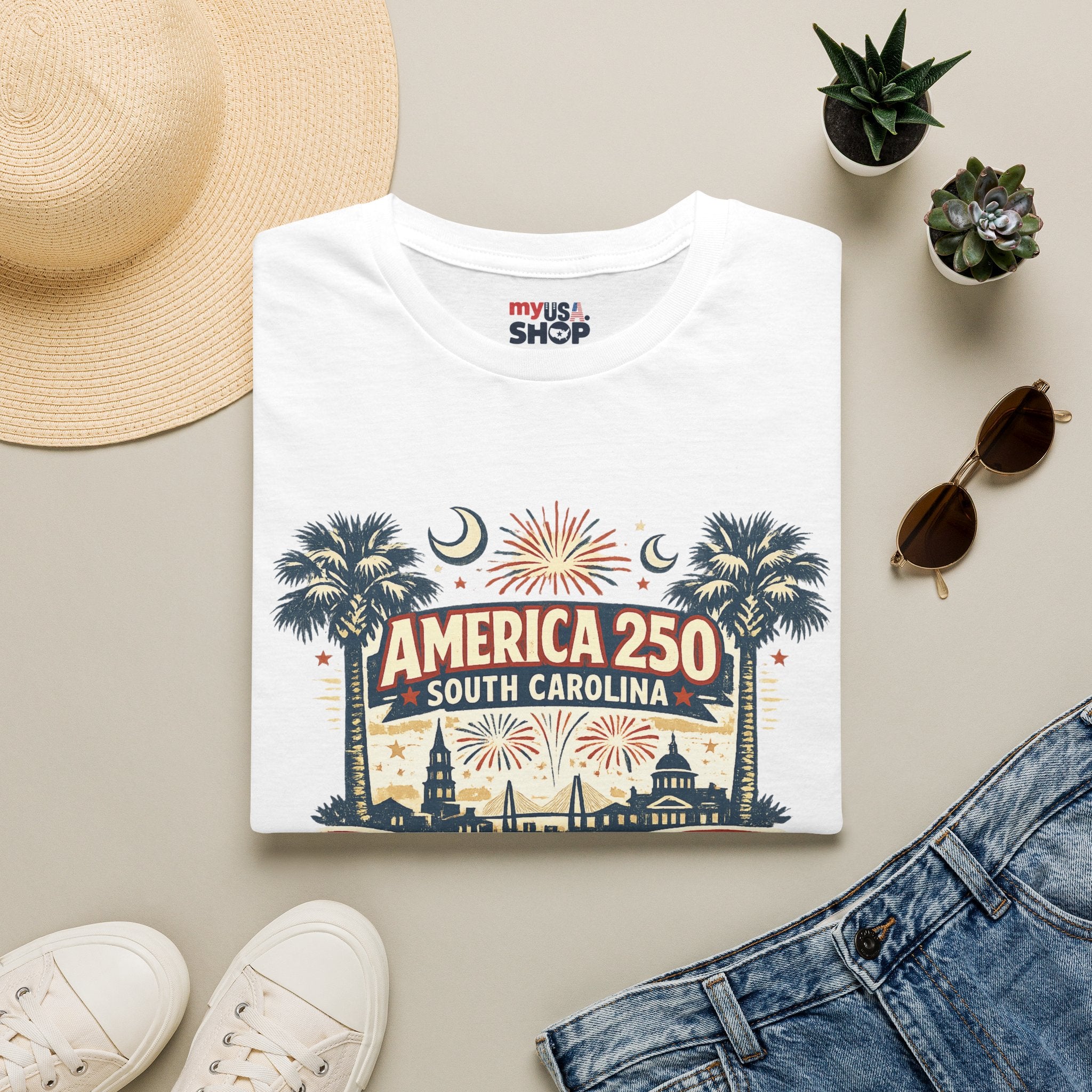 America 250 South Carolina T-Shirt — Palmetto Fireworks Celebration Tee
