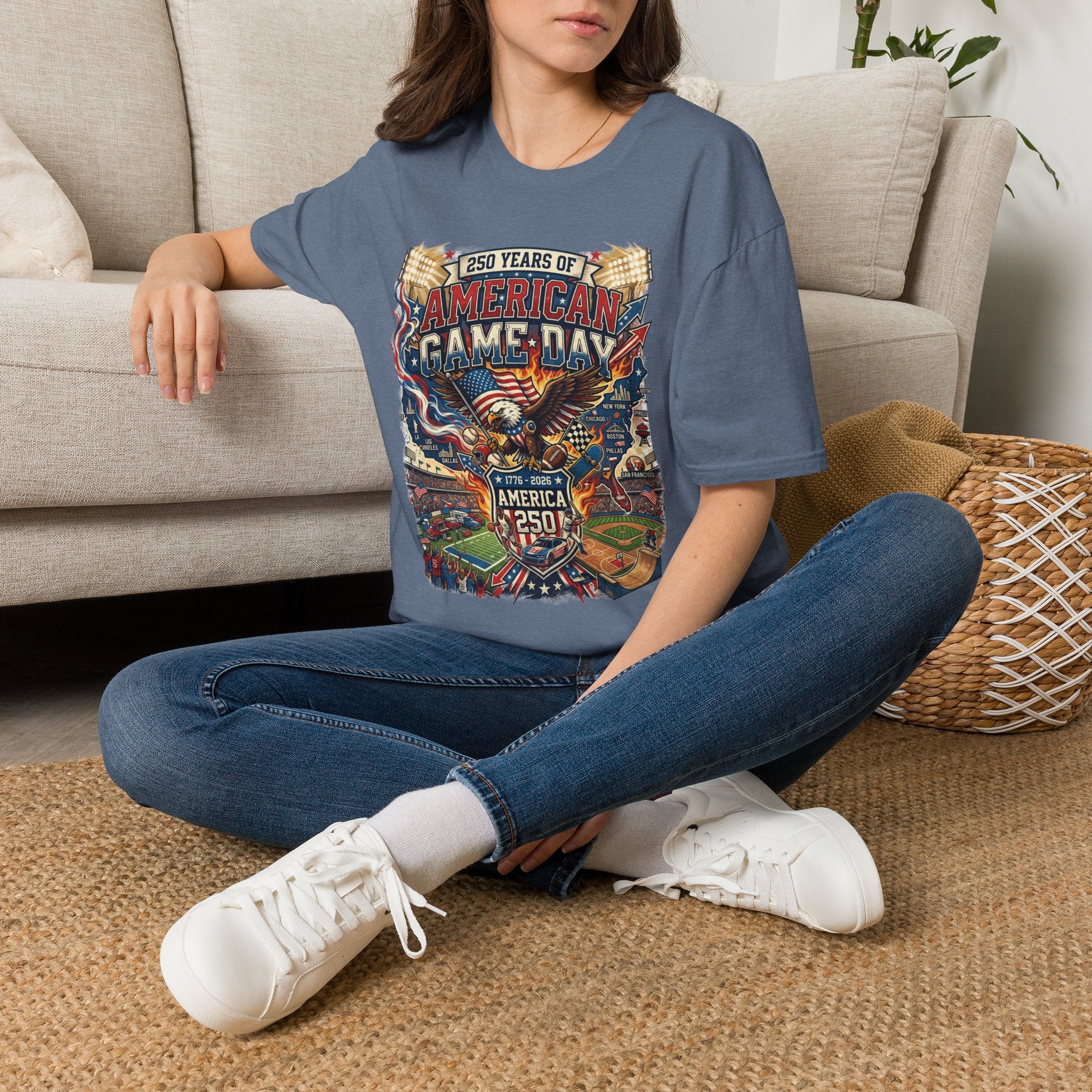 American Game Day T-Shirt — 250 Years USA Football & Baseball Celebration Pop Culture