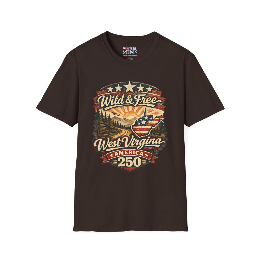 Wild & Free West Virginia T-Shirt — America 250 Mountain Sunset Tee