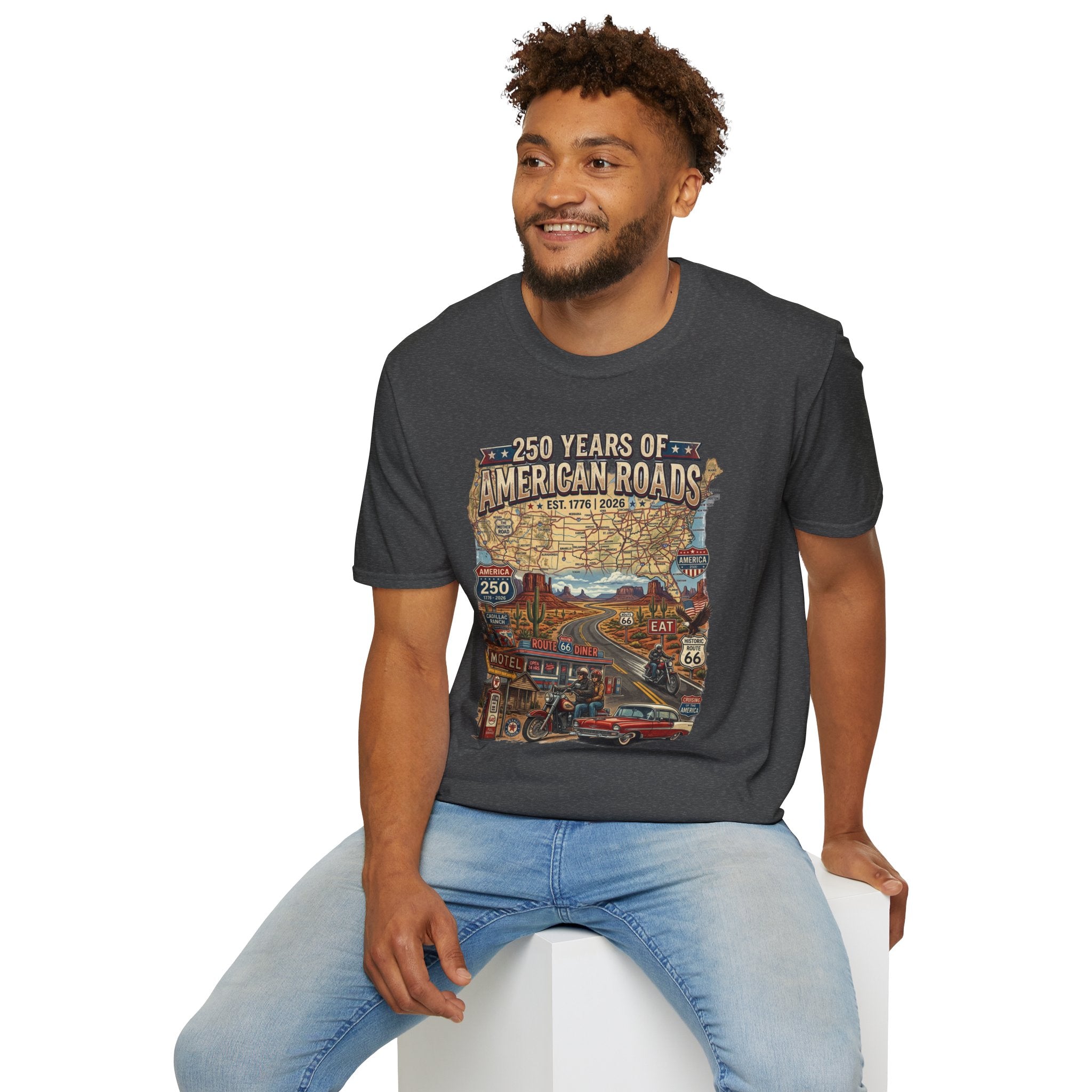 250 Years of American Roads T‑Shirt — Vintage USA Roadmap & Route 66 Travel Tee America 250 Pop Culture