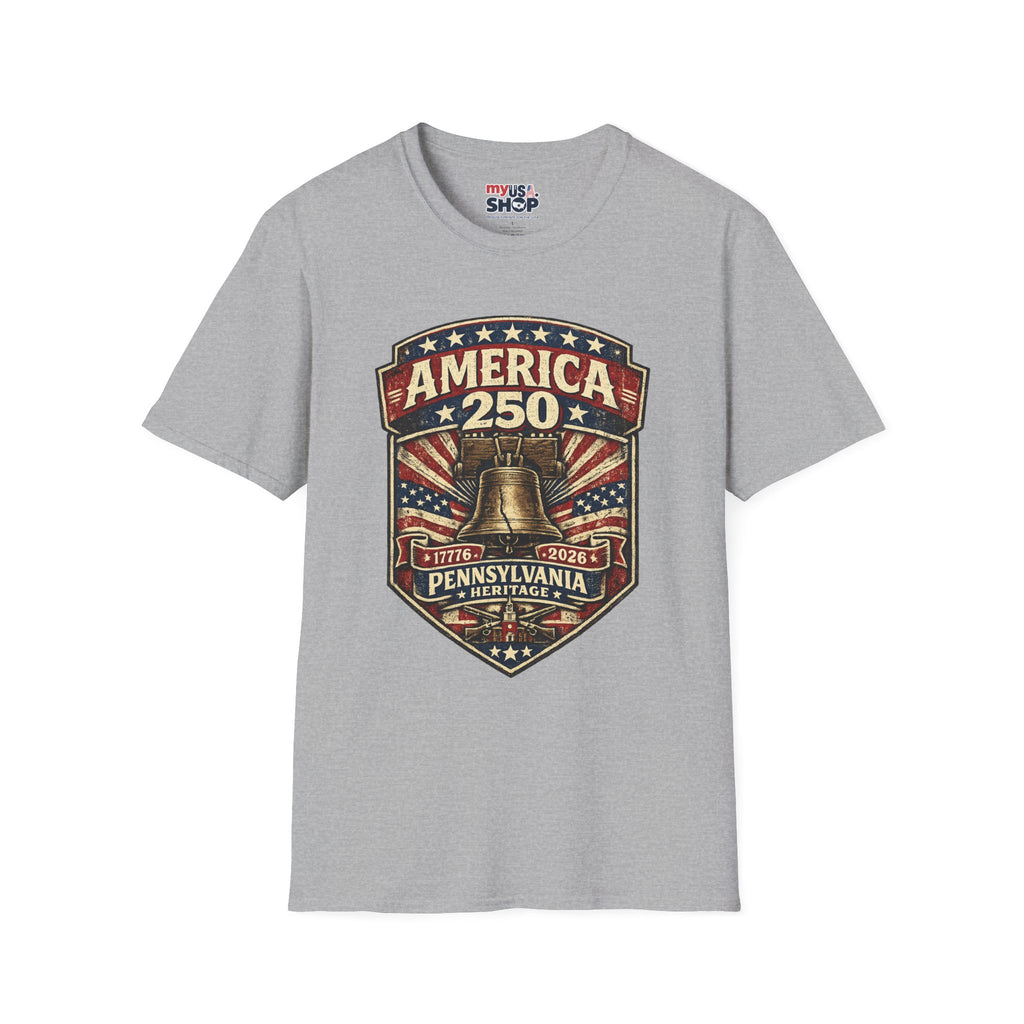Pennsylvania America 250 Shirt — Vintage Liberty Bell Heritage Crest Tee