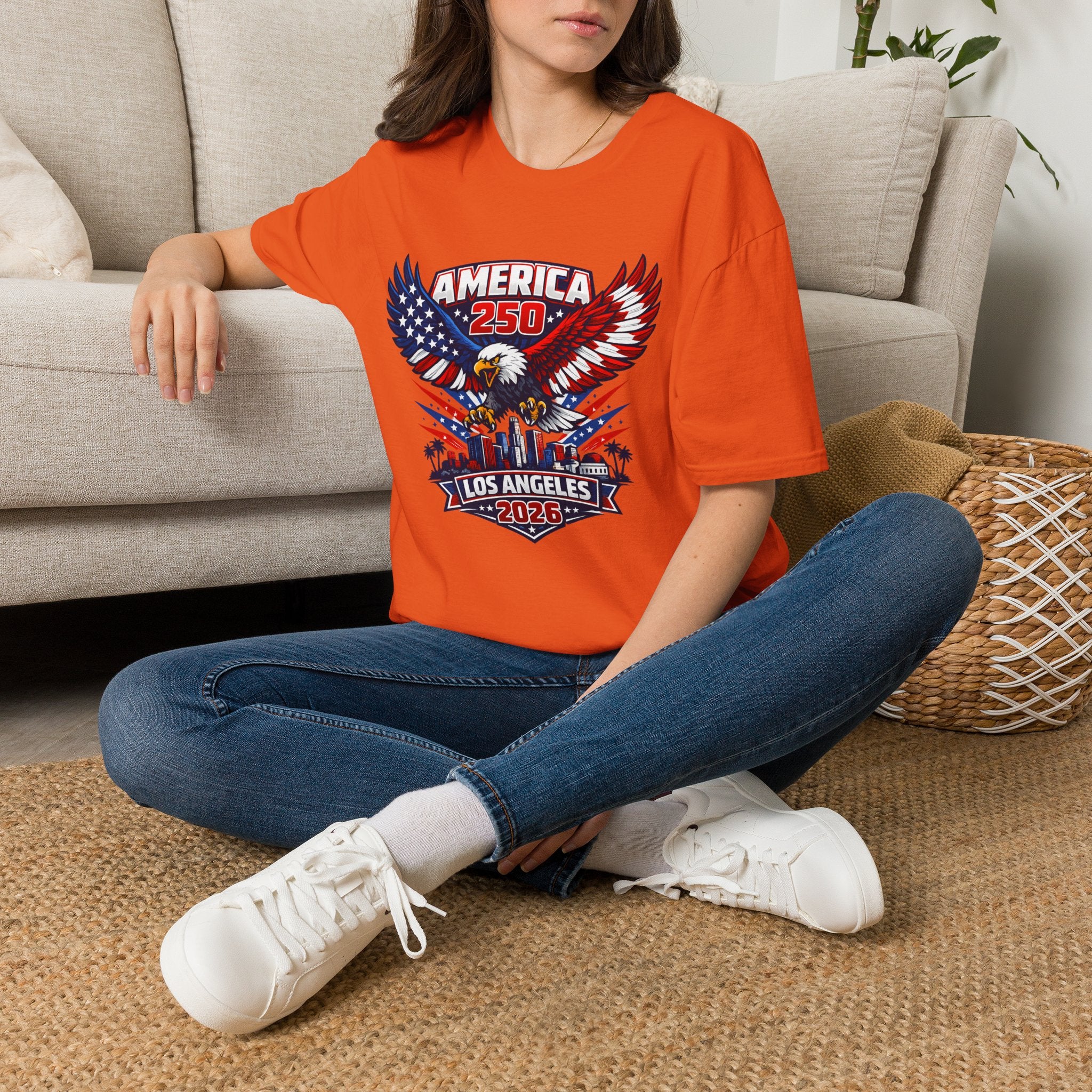 America 250 Los Angeles Skyline Patriotic Eagle California Tee