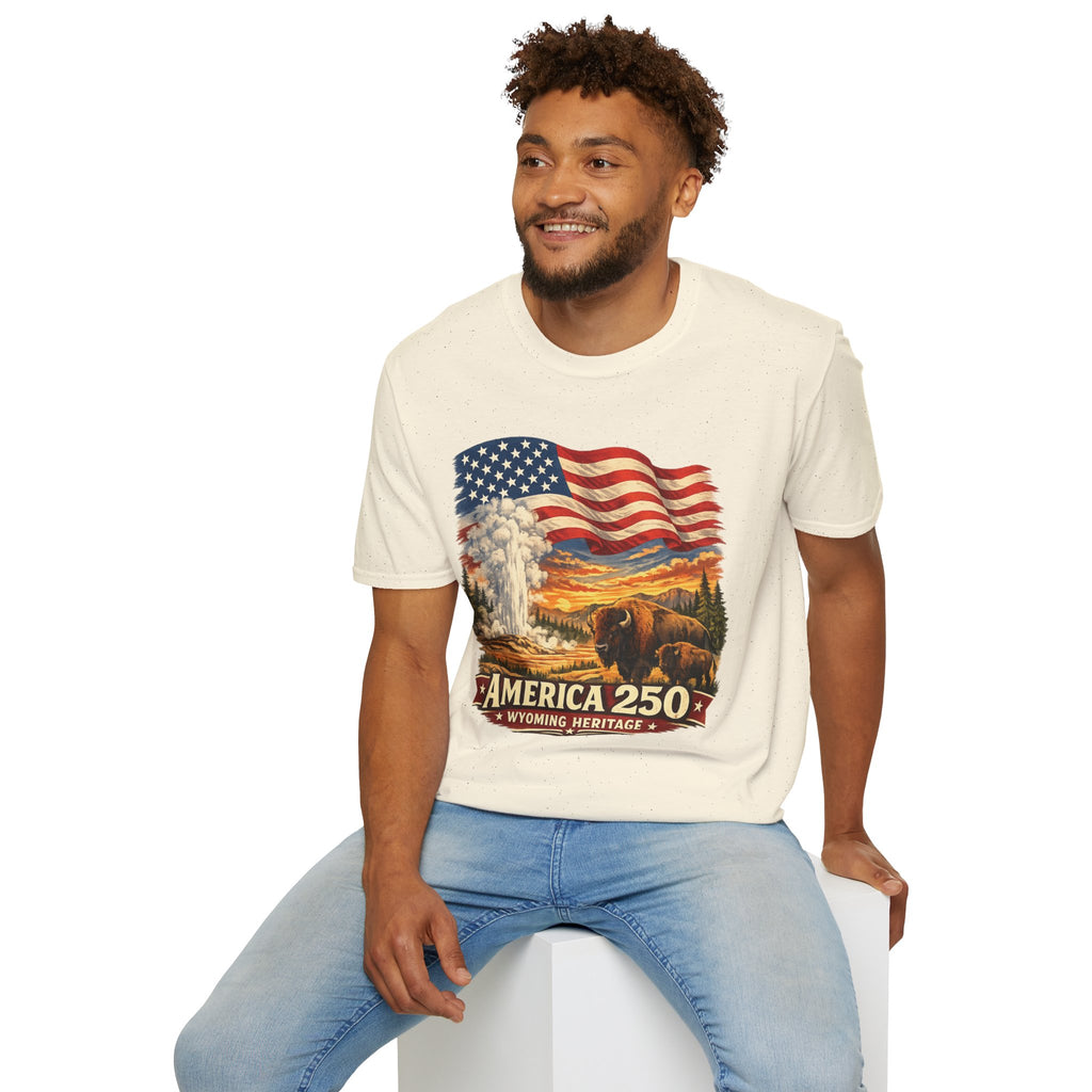 America 250 T-Shirt — Vintage Wyoming Yellowstone Design