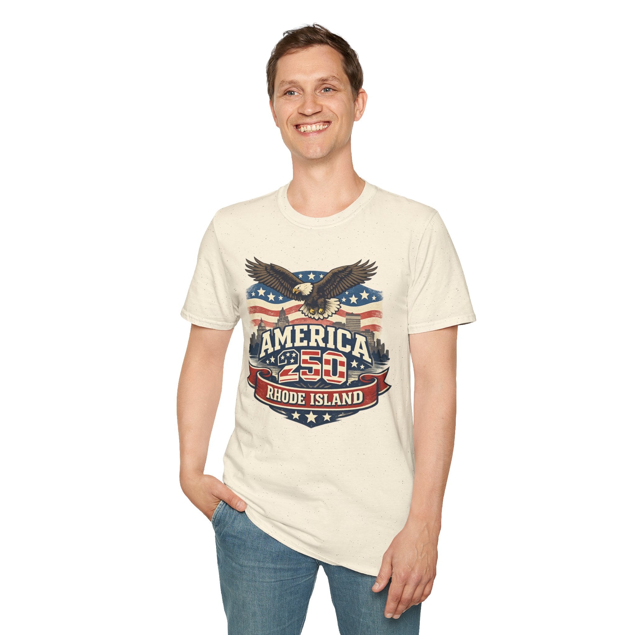America 250 Rhode Island Eagle Shirt — Patriotic Skyline Graphic Tee