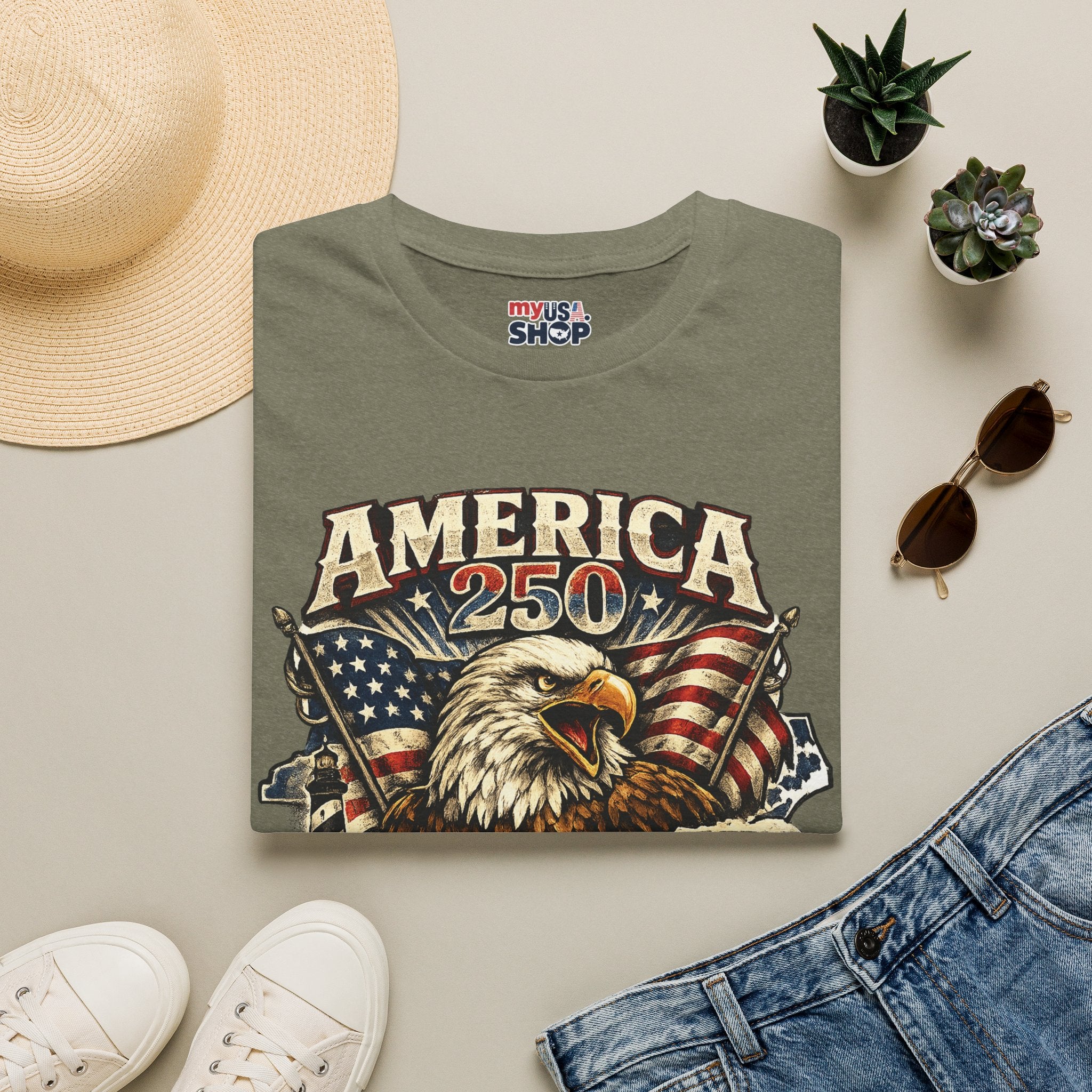 America 250 Eagle T-Shirt — Patriotic USA Flag Graphic (North Carolina)