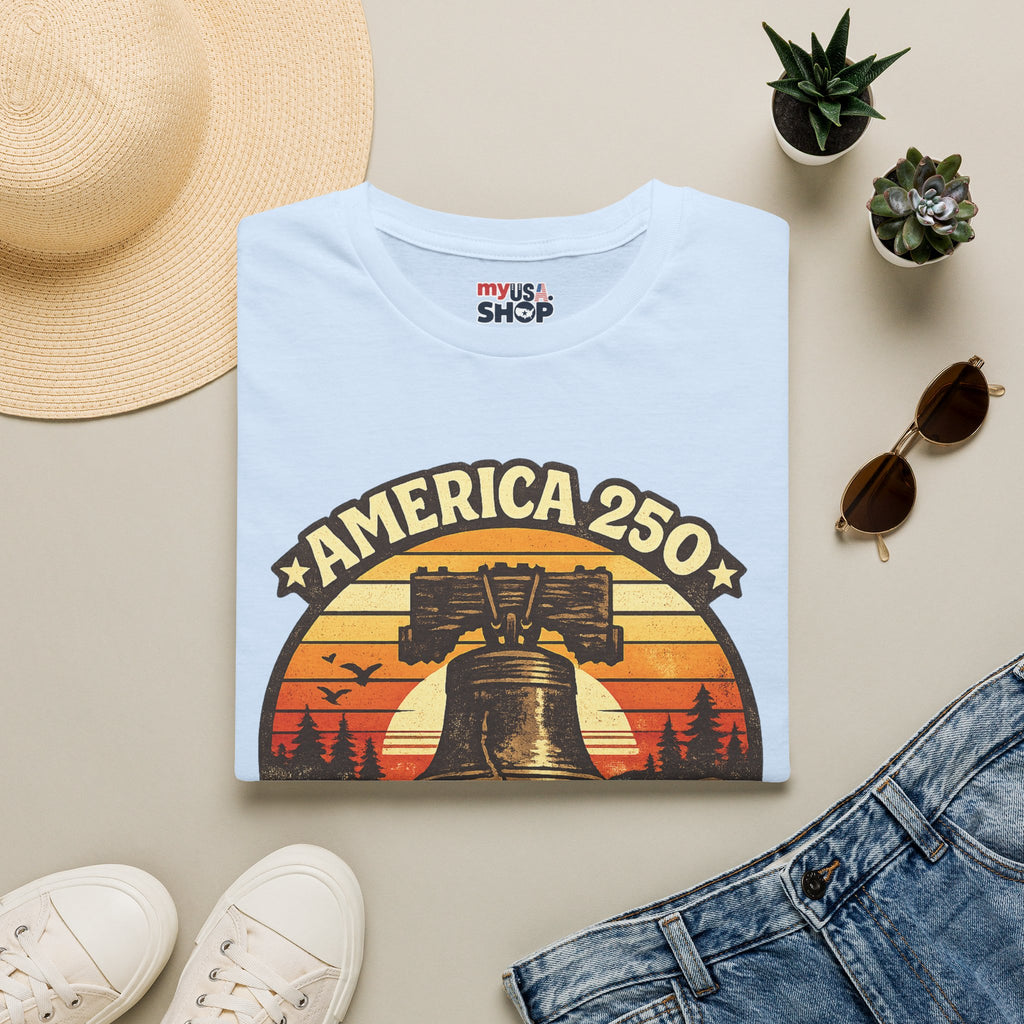 Pennsylvania America 250 Shirt — Retro Sunset Liberty Bell Graphic Tee
