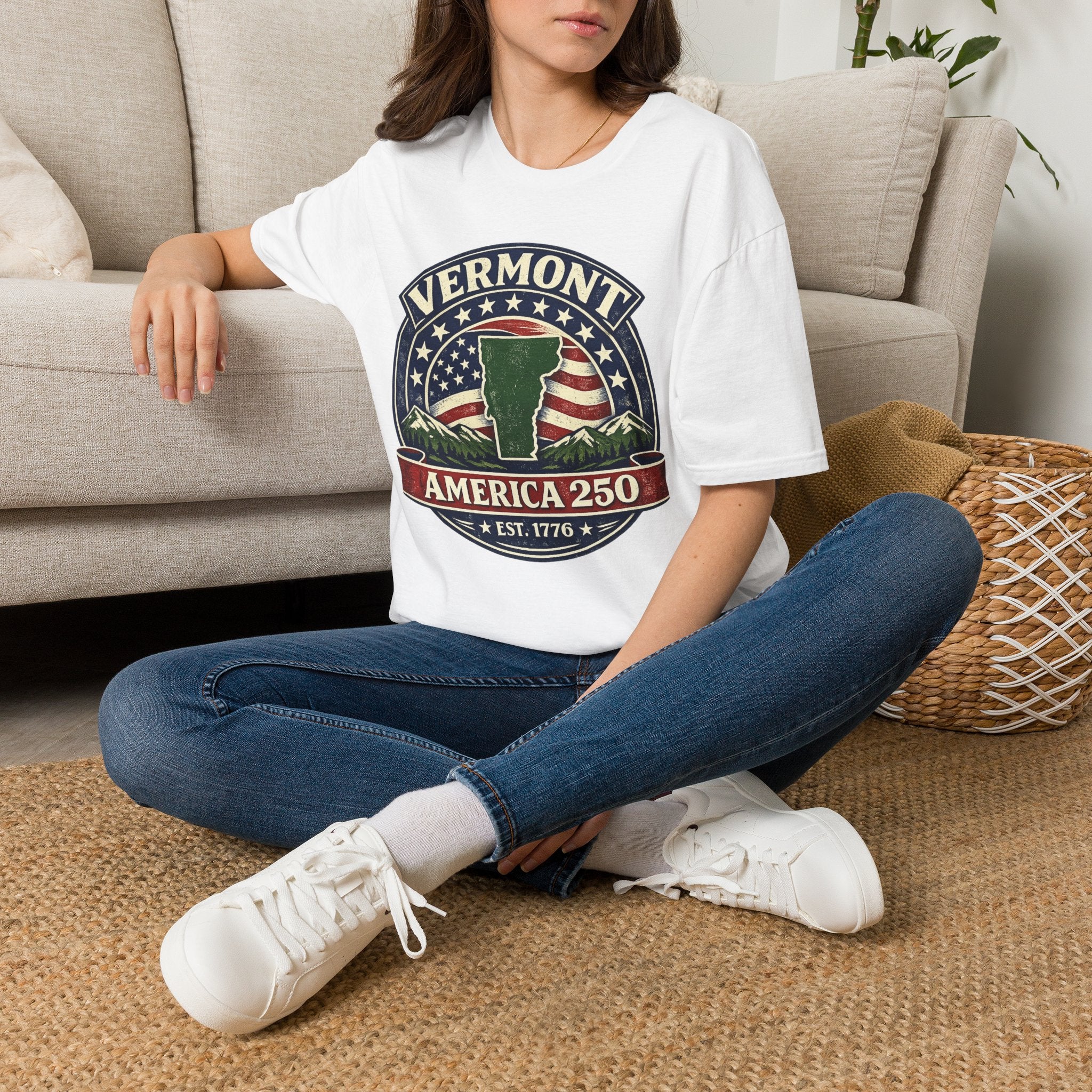 America 250 – Vermont Est. 1776 Map Vintage Tee Design