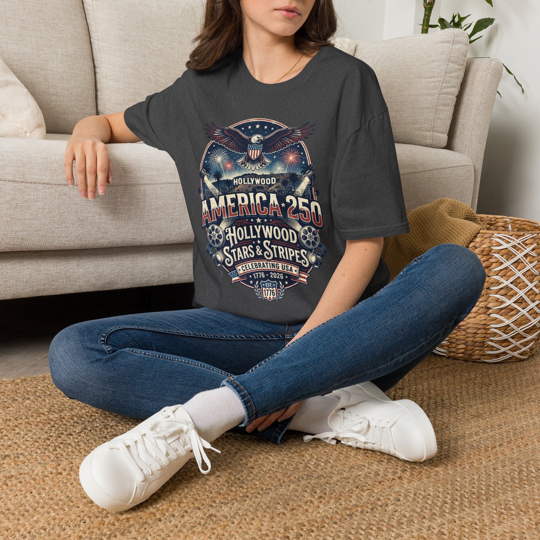 America 250 Graphic T-Shirt — Hollywood Stars & Stripes Eagle Design
