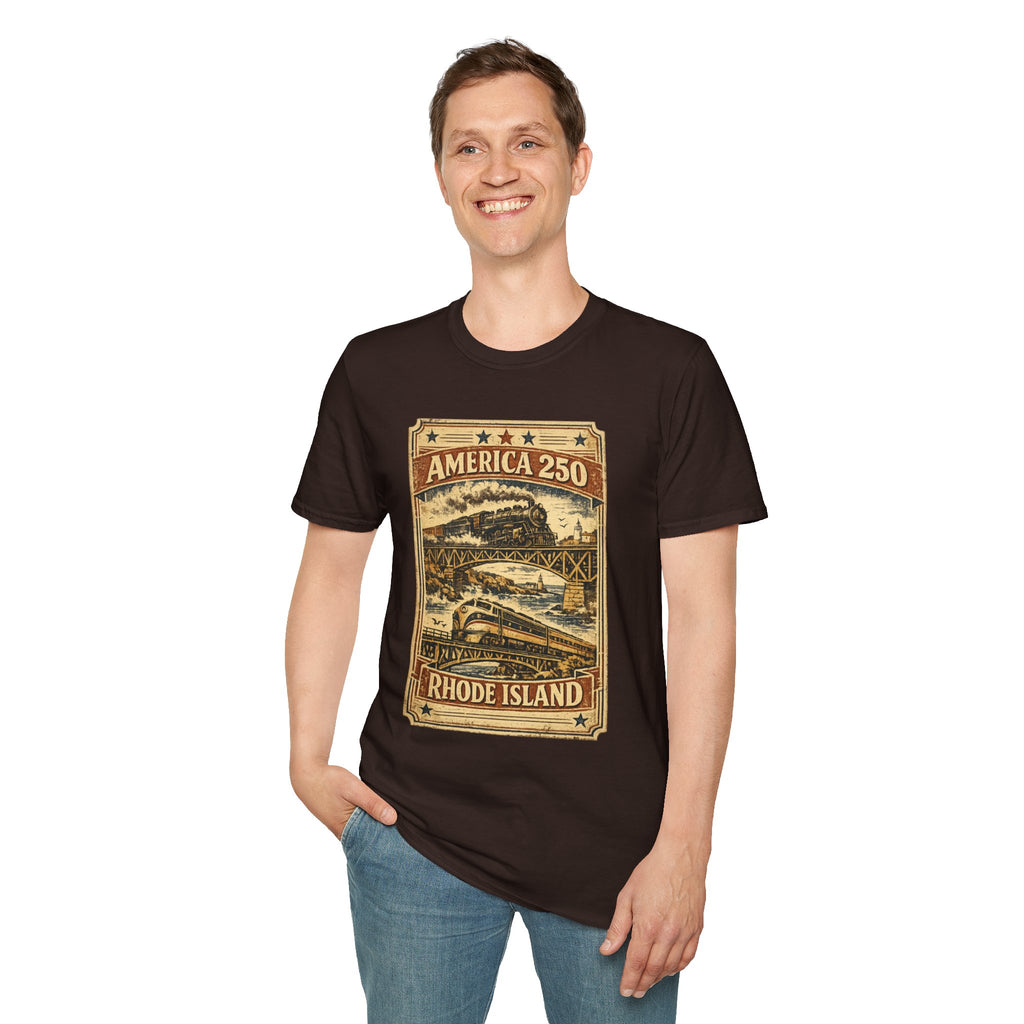 America 250 Rhode Island Train Heritage T-Shirt — Vintage Railroad Graphic Tee
