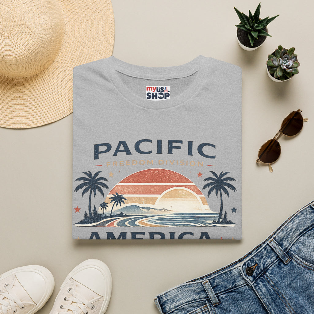 America 250 Pacific Sunset T-Shirt — Vintage Coastal Palm Beach Graphic