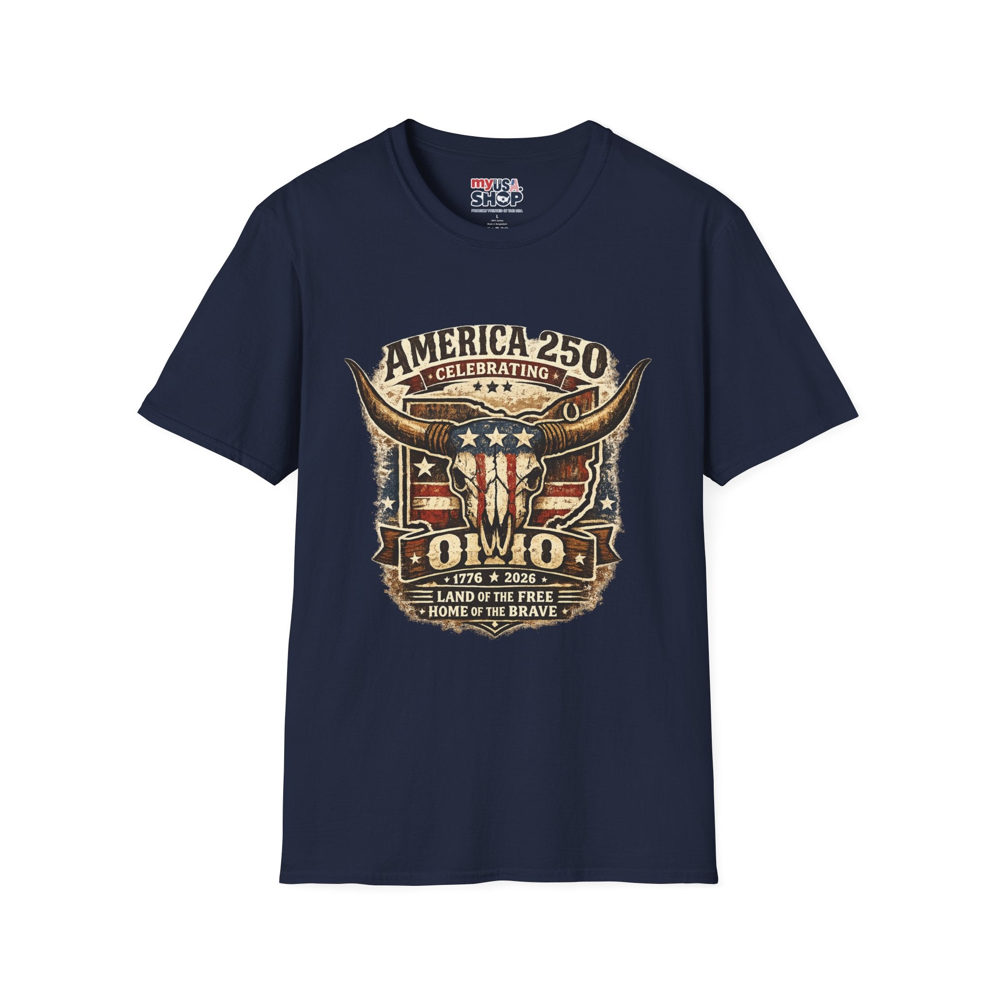 America 250 – Ohio Longhorn Skull Patriotic Vintage Tee Design