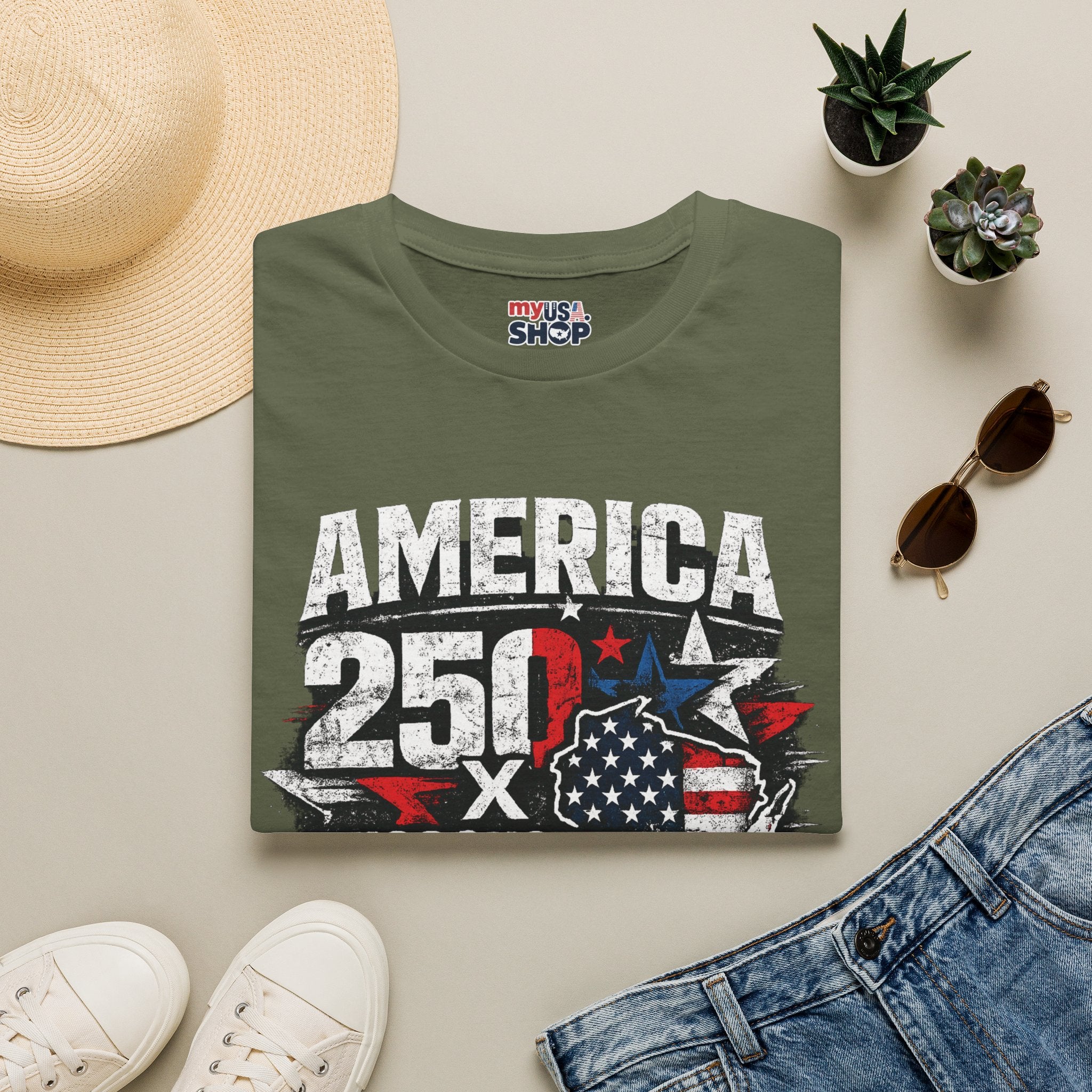 America 250 Wisconsin T-Shirt — USA 1776 Celebration Tee