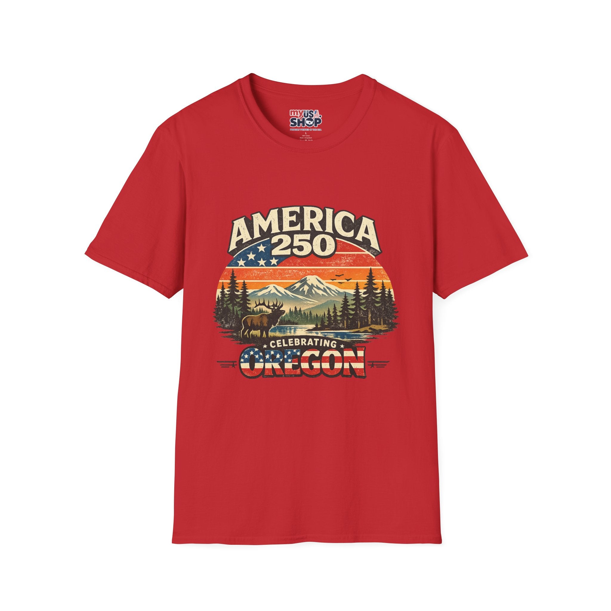 America 250 Oregon Shirt — Retro Wildlife Sunset Graphic Tee