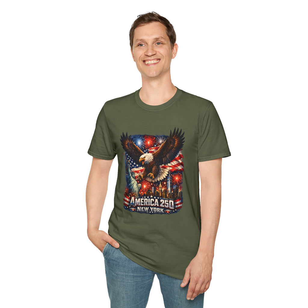 America 250 Patriotic Eagle T-Shirt — New York Fireworks Design