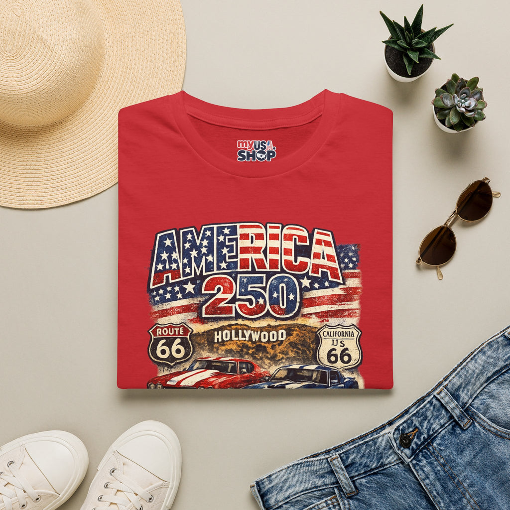 America 250 Los Angeles Route 66 Hollywood Muscle Cars Road Trip California Tee