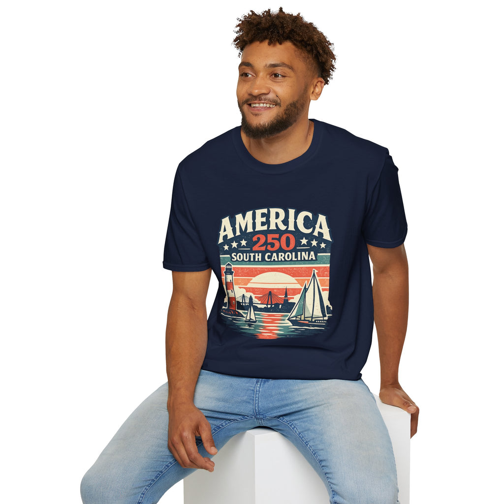 America 250 South Carolina T-Shirt – Retro Sunset Sailing Patriotic Tee