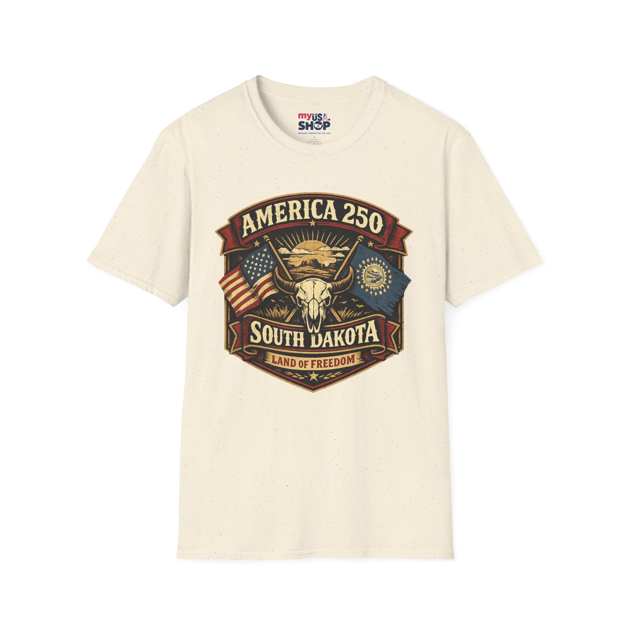 America 250 South Dakota T-Shirt — Western Skull Heritage Graphic Tee
