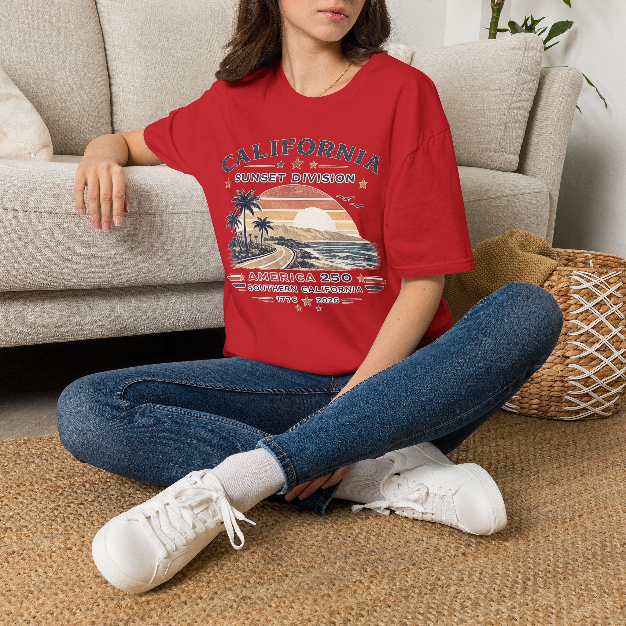America 250 California Sunset Division T-Shirt — Vintage Palm Beach Sunset Tee