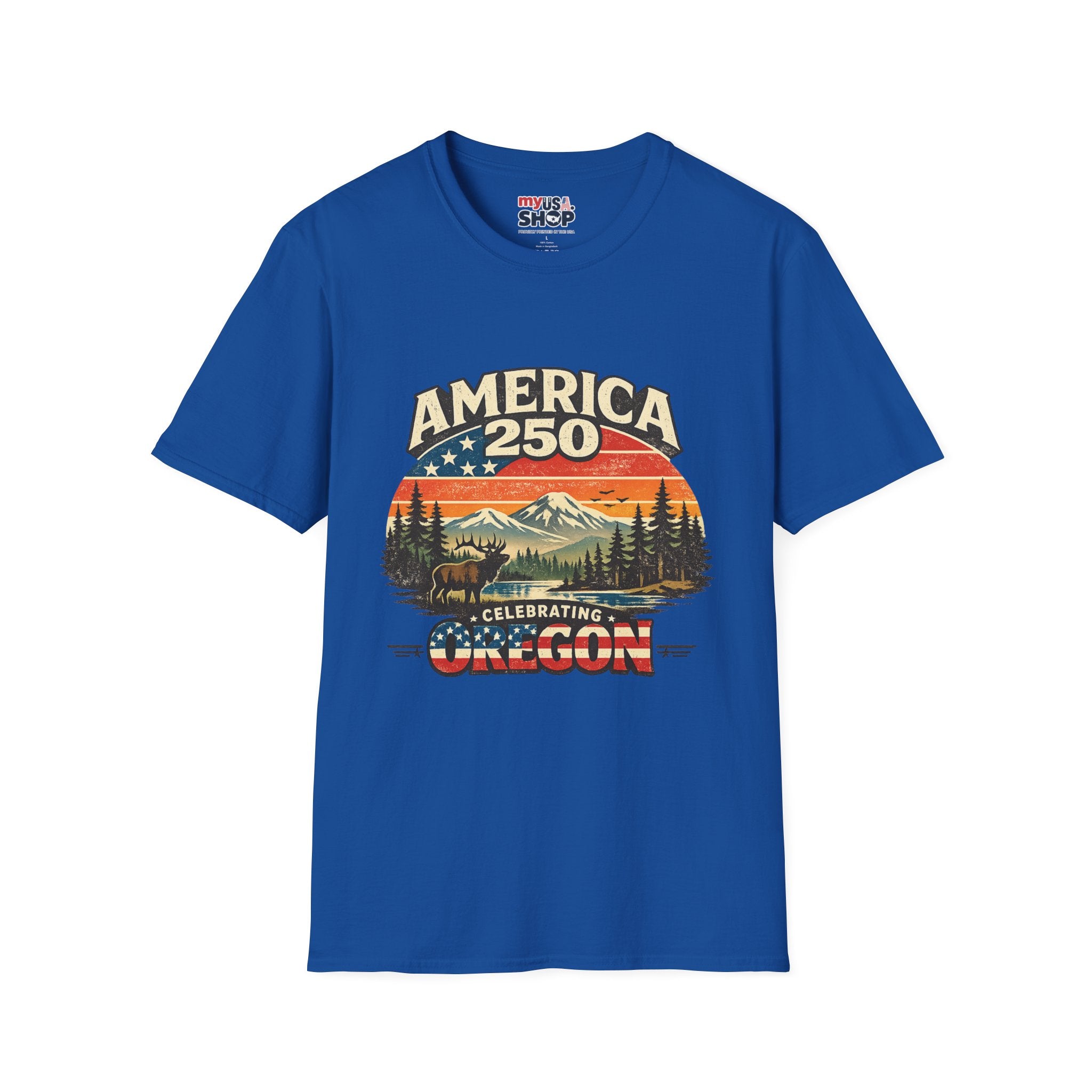 America 250 Oregon Shirt — Retro Wildlife Sunset Graphic Tee