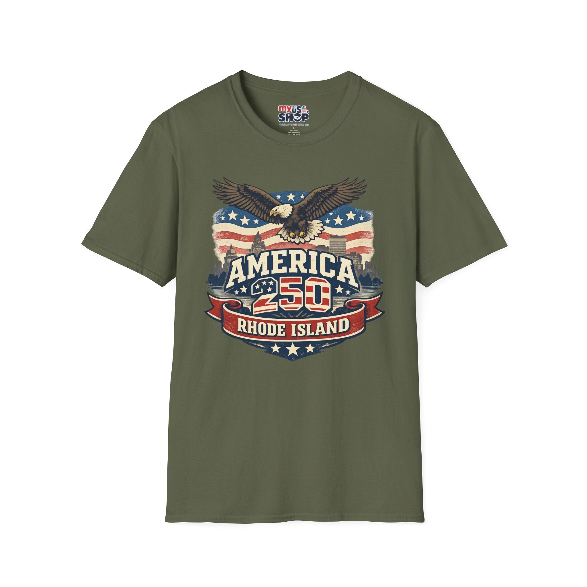 America 250 Rhode Island Eagle Shirt — Patriotic Skyline Graphic Tee