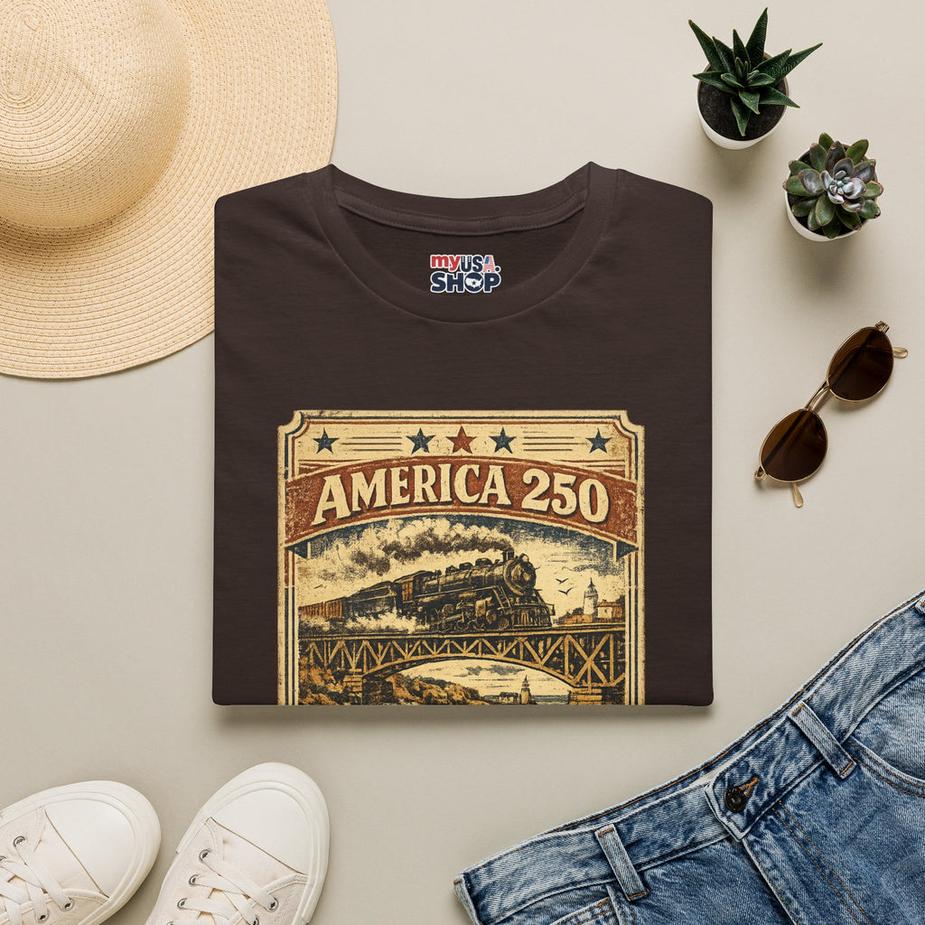 America 250 Rhode Island Train Heritage T-Shirt — Vintage Railroad Graphic Tee