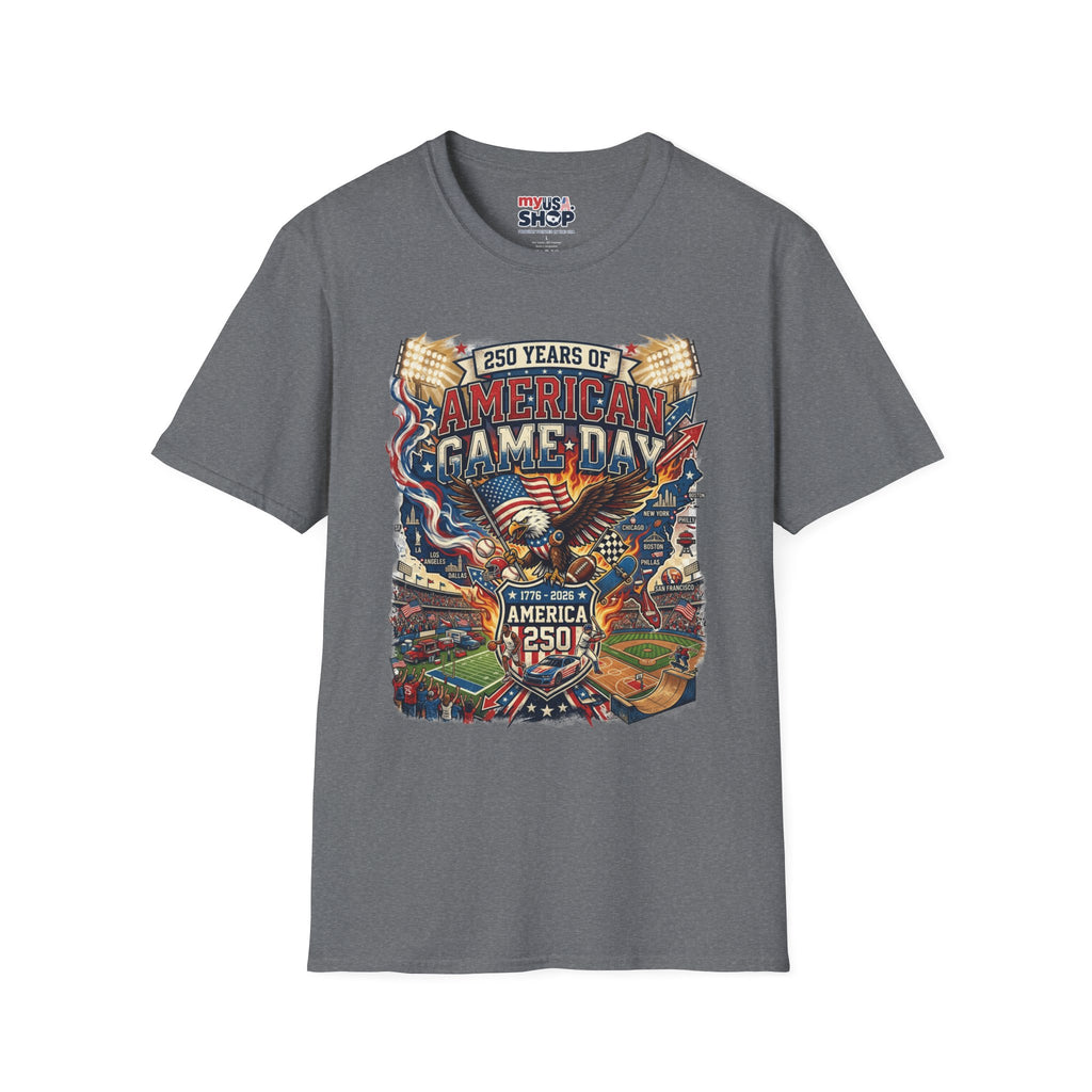 American Game Day T-Shirt — 250 Years USA Football & Baseball Celebration Pop Culture
