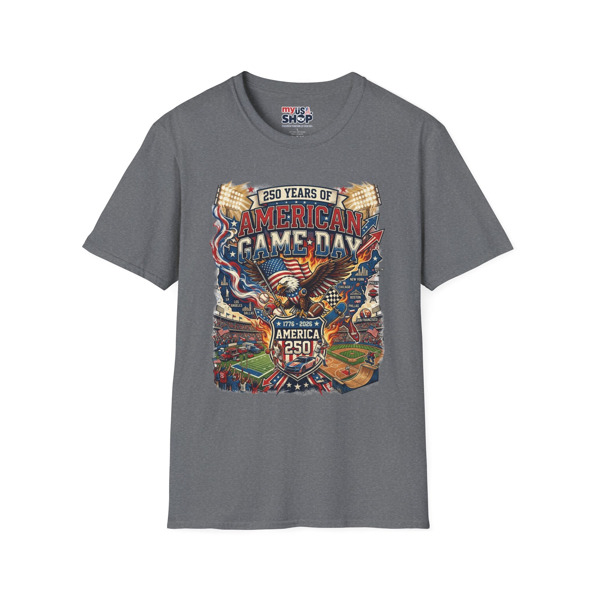 American Game Day T-Shirt — 250 Years USA Football & Baseball Celebration Pop Culture