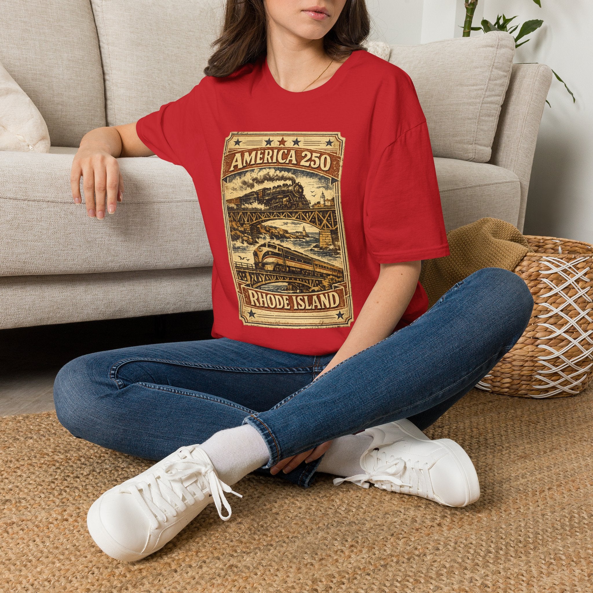 America 250 Rhode Island Train Heritage T-Shirt — Vintage Railroad Graphic Tee