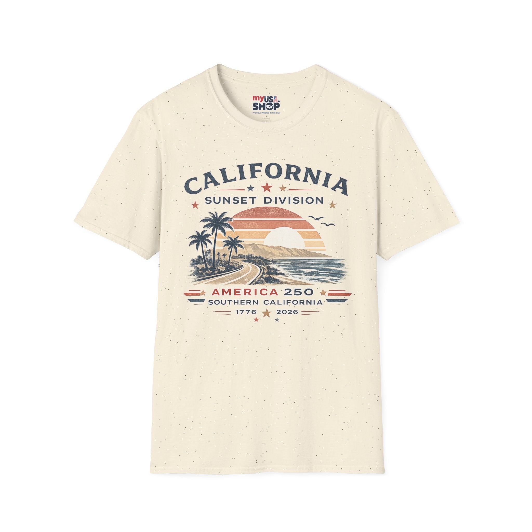 America 250 California Sunset Division T-Shirt — Vintage Palm Beach Sunset Tee