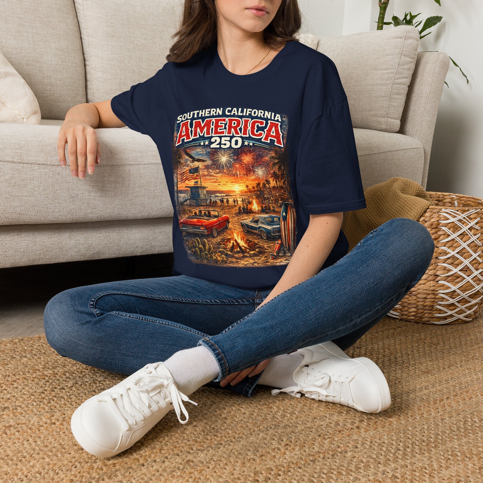 America 250 Southern California Sunset T-Shirt — Patriotic 4th of July Beach Vintage Tee