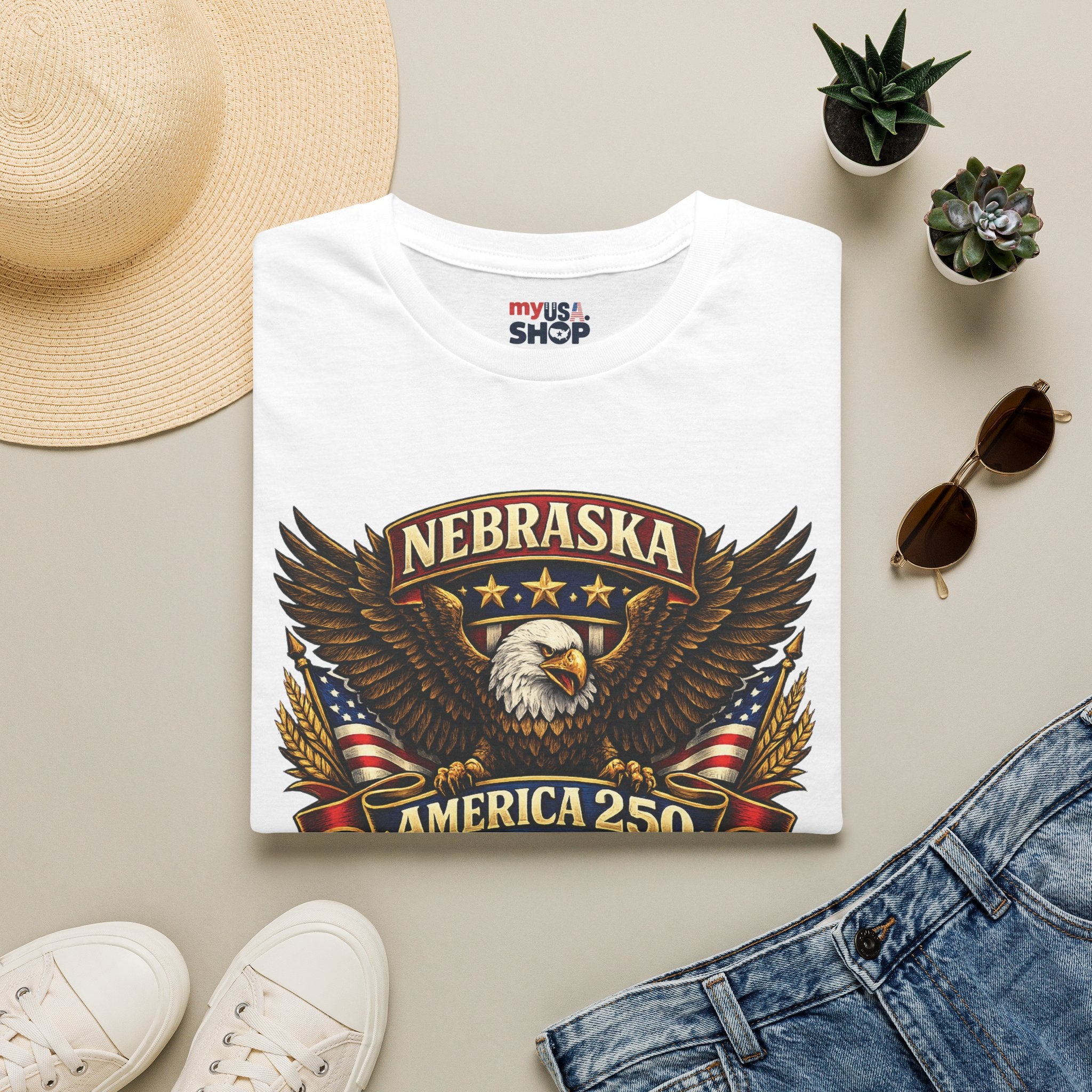 America 250 Nebraska Eagle T-Shirt — Patriotic USA State Tee