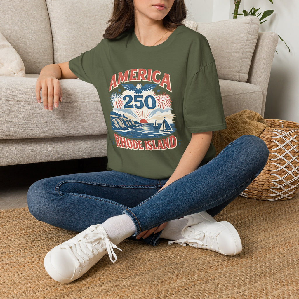 America 250 Rhode Island Shirt — Coastal Fireworks Patriotic Tee