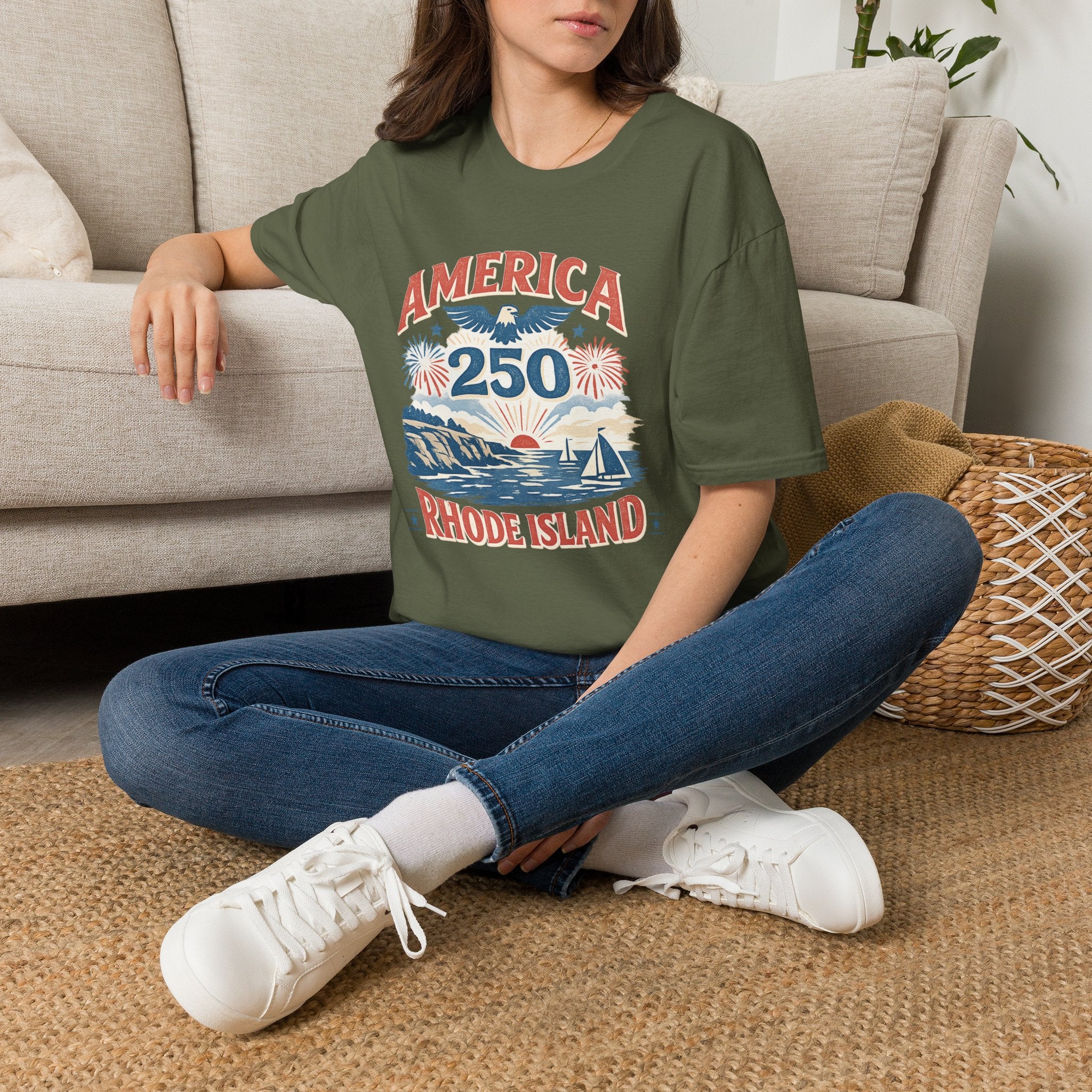 America 250 Rhode Island Shirt — Coastal Fireworks Patriotic Tee