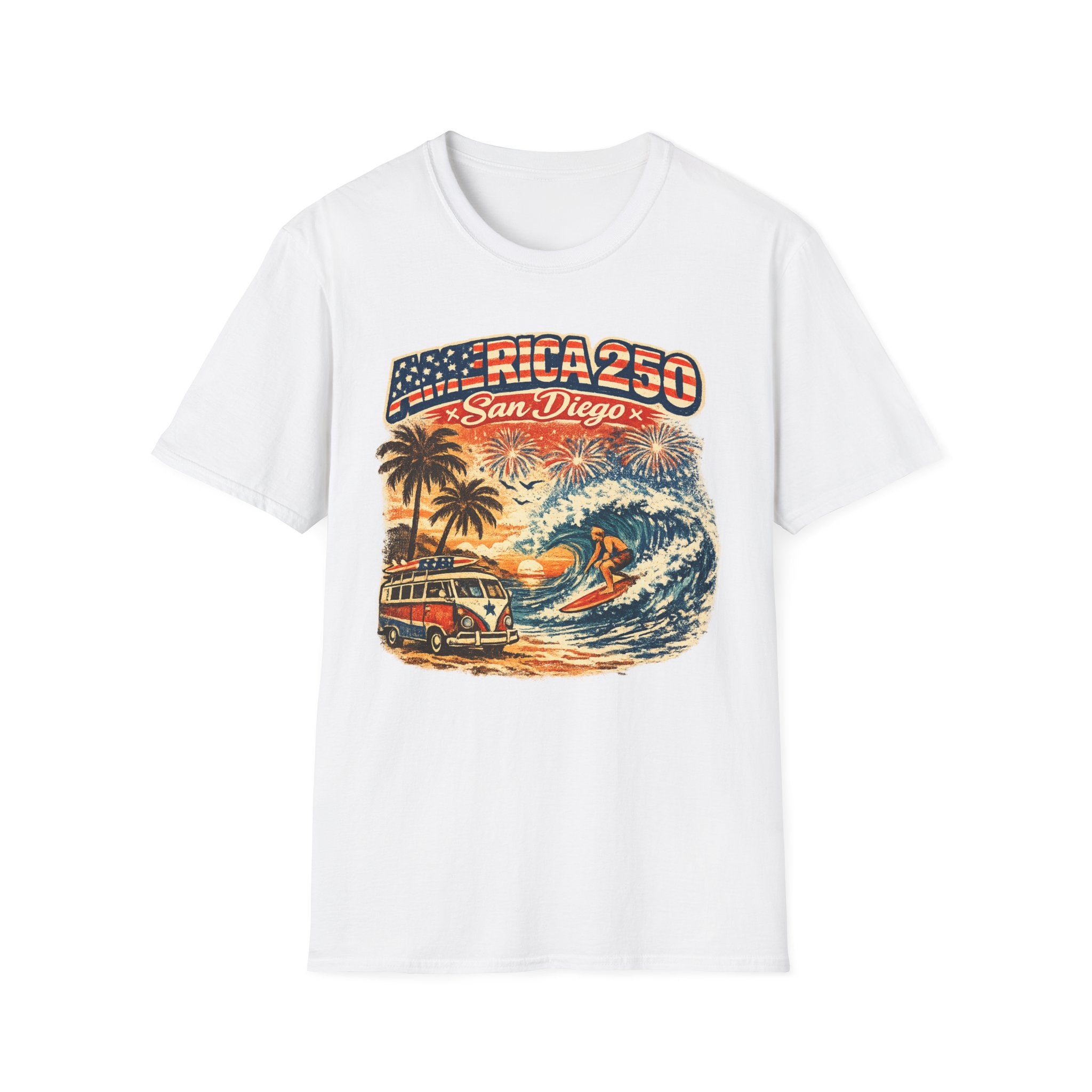 America 250 San Diego California Vintage Surf Tee